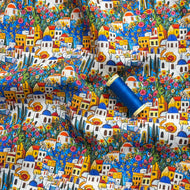 REMNANT 0.5 Metre - Santorini Views Soft Cotton Fabric