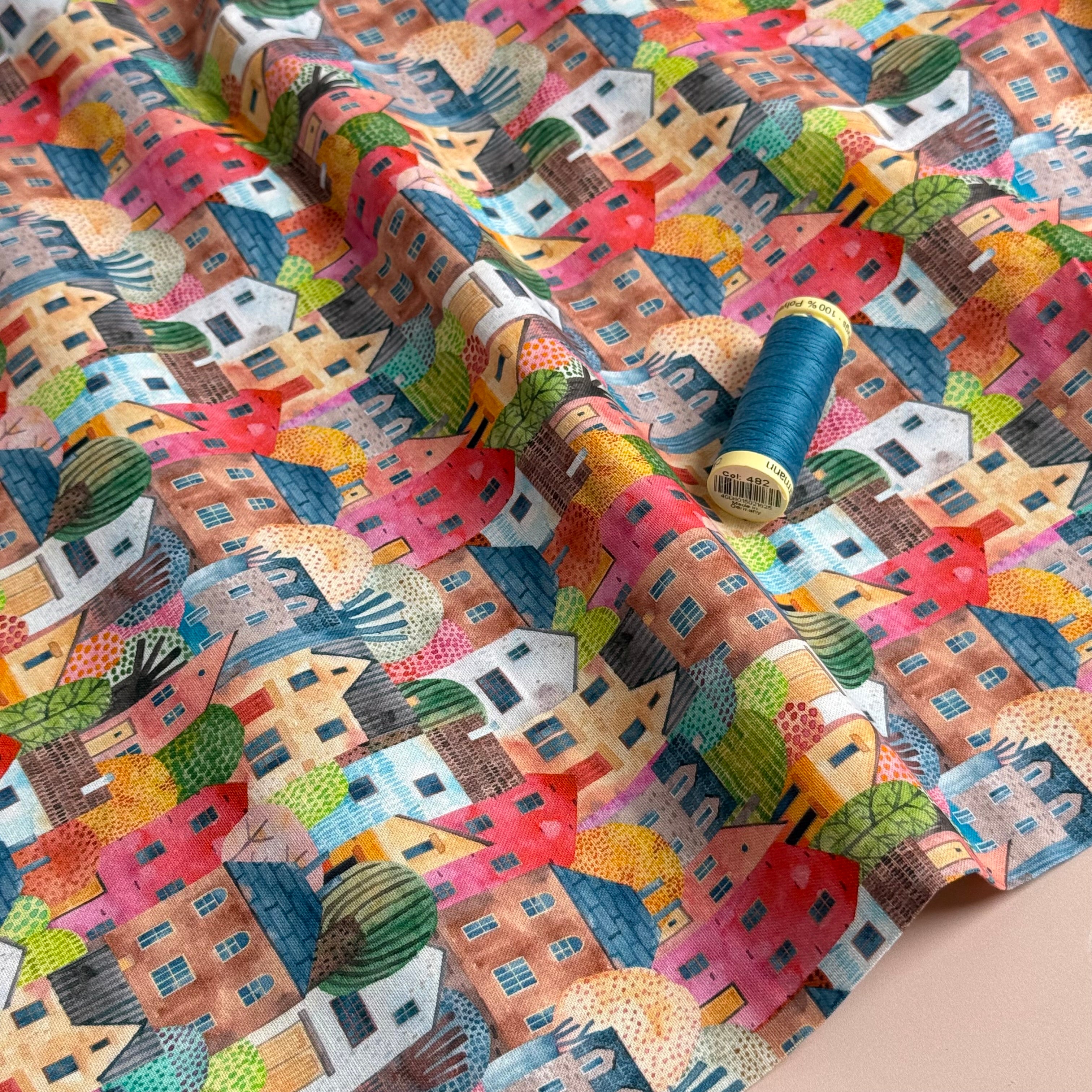 Rainbow Town Houses Soft Cotton Fabric