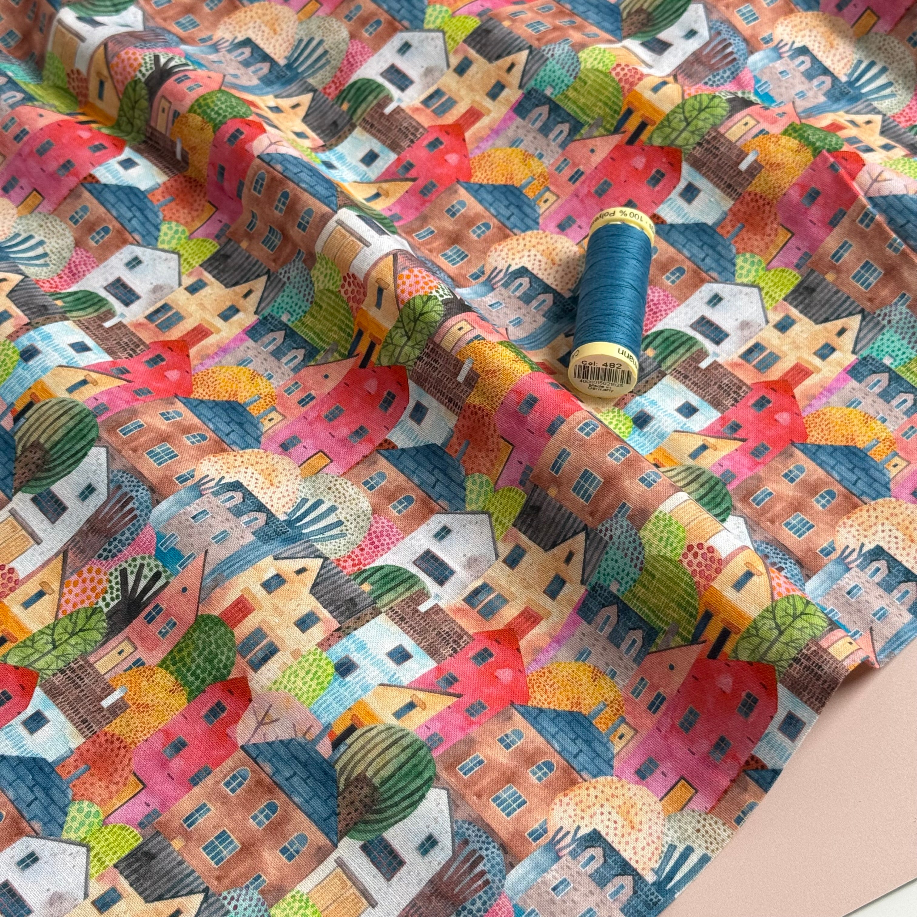 Rainbow Town Houses Soft Cotton Fabric