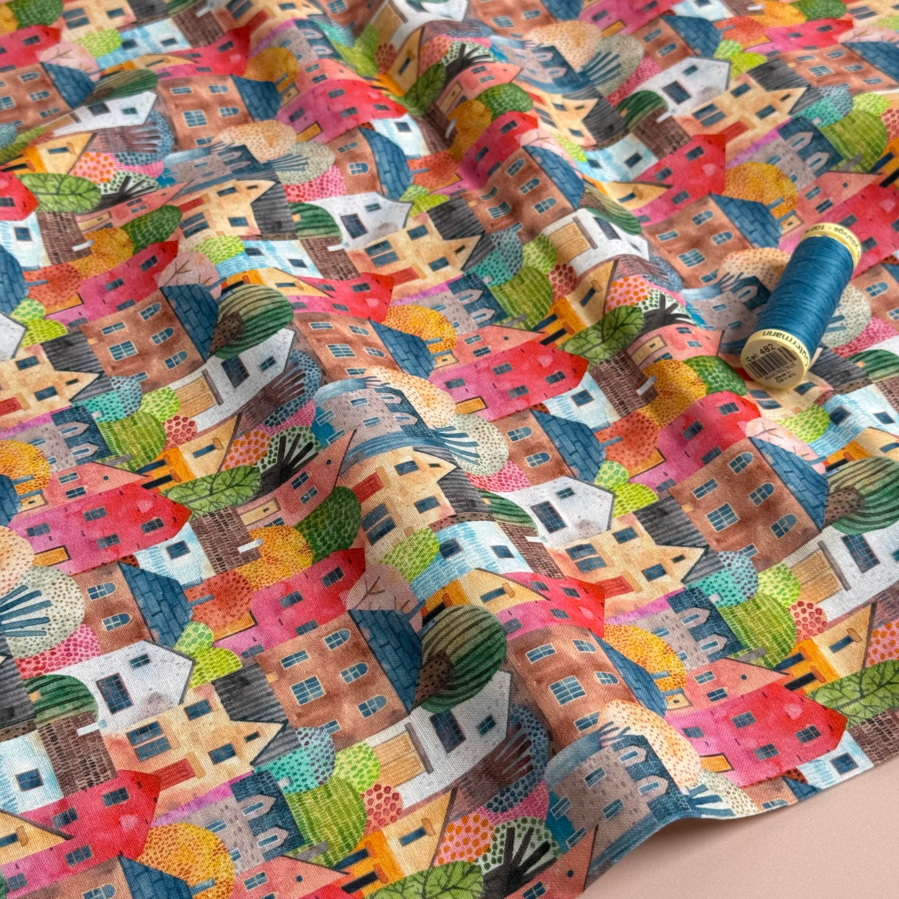 Rainbow Town Houses Soft Cotton Fabric