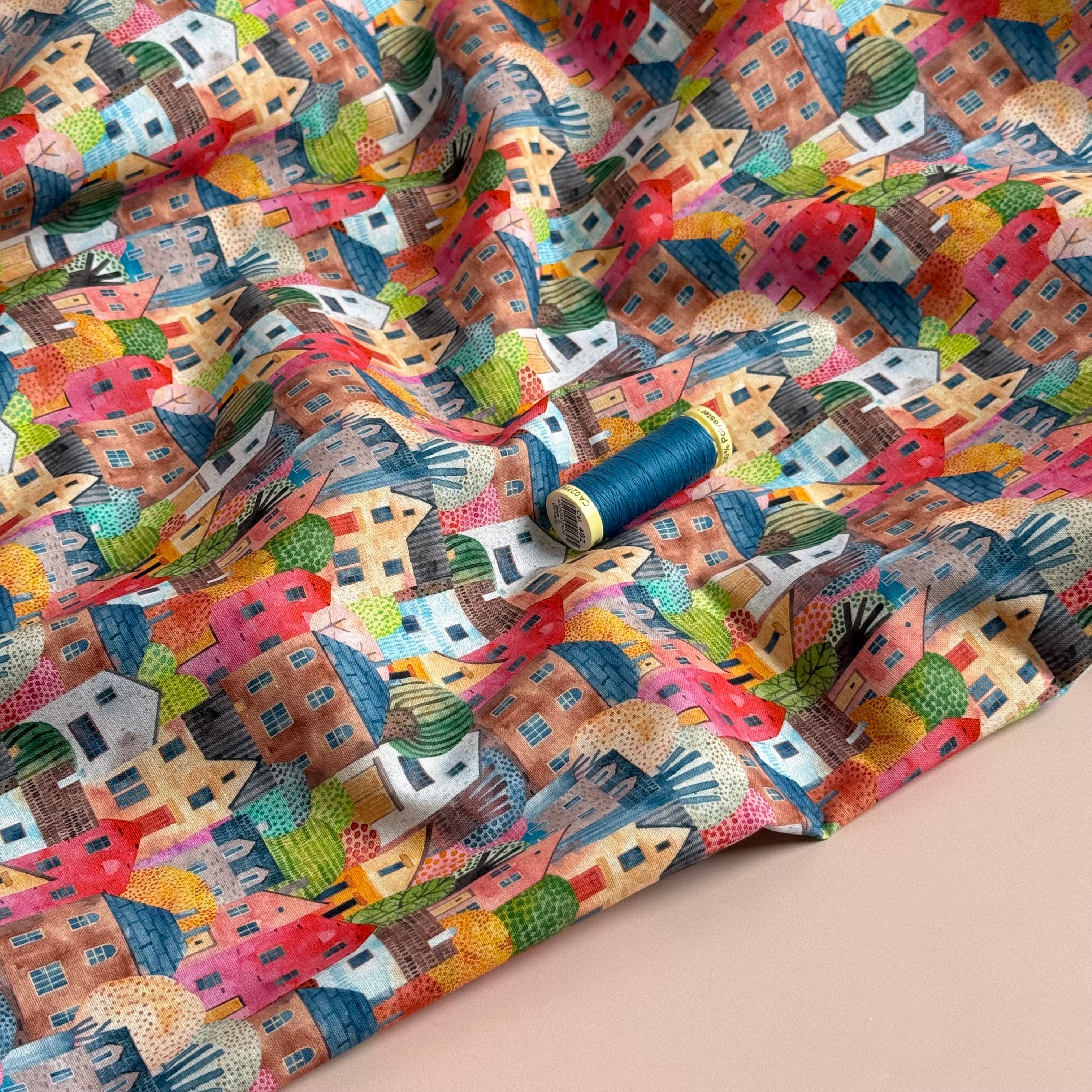 Rainbow Town Houses Soft Cotton Fabric