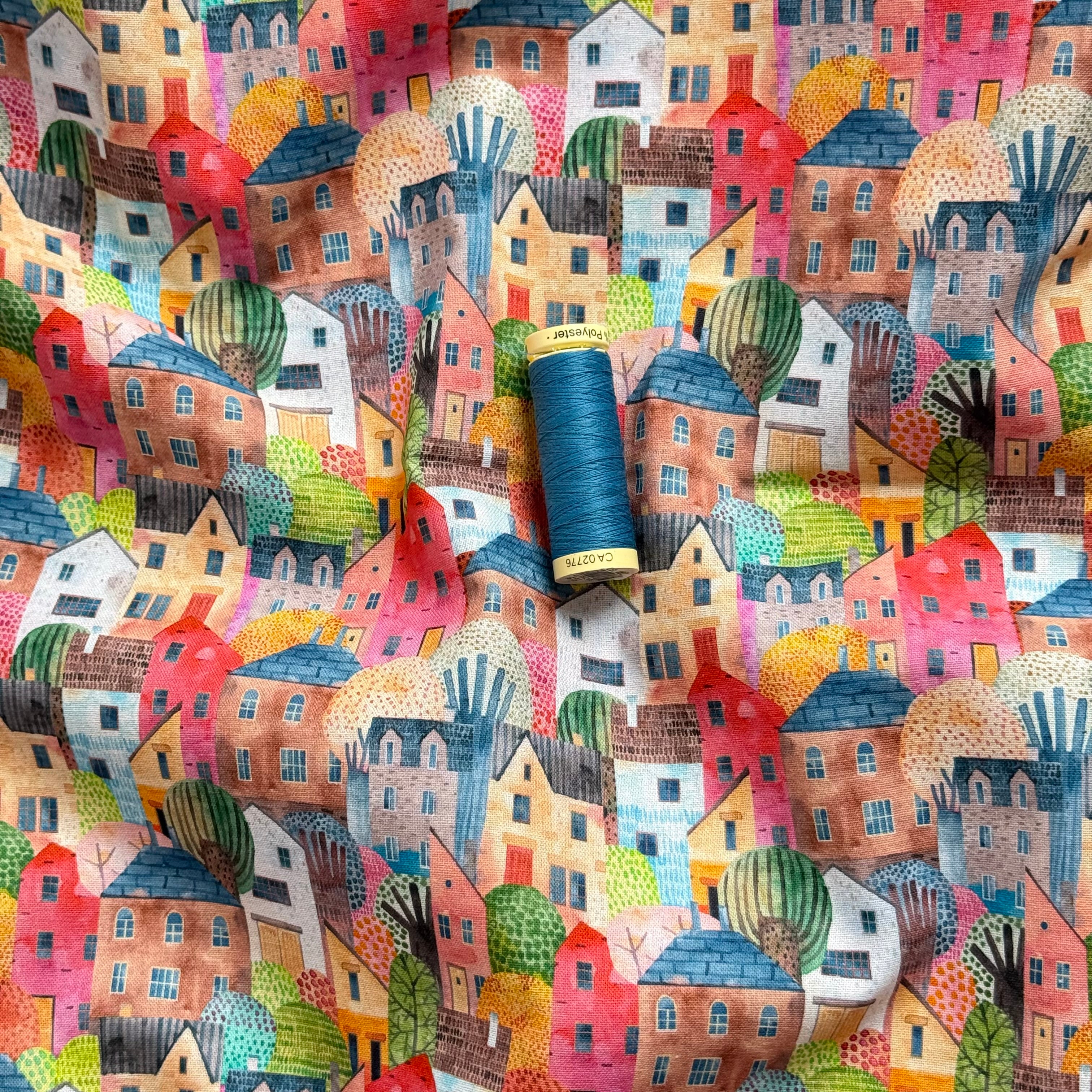 Rainbow Town Houses Soft Cotton Fabric