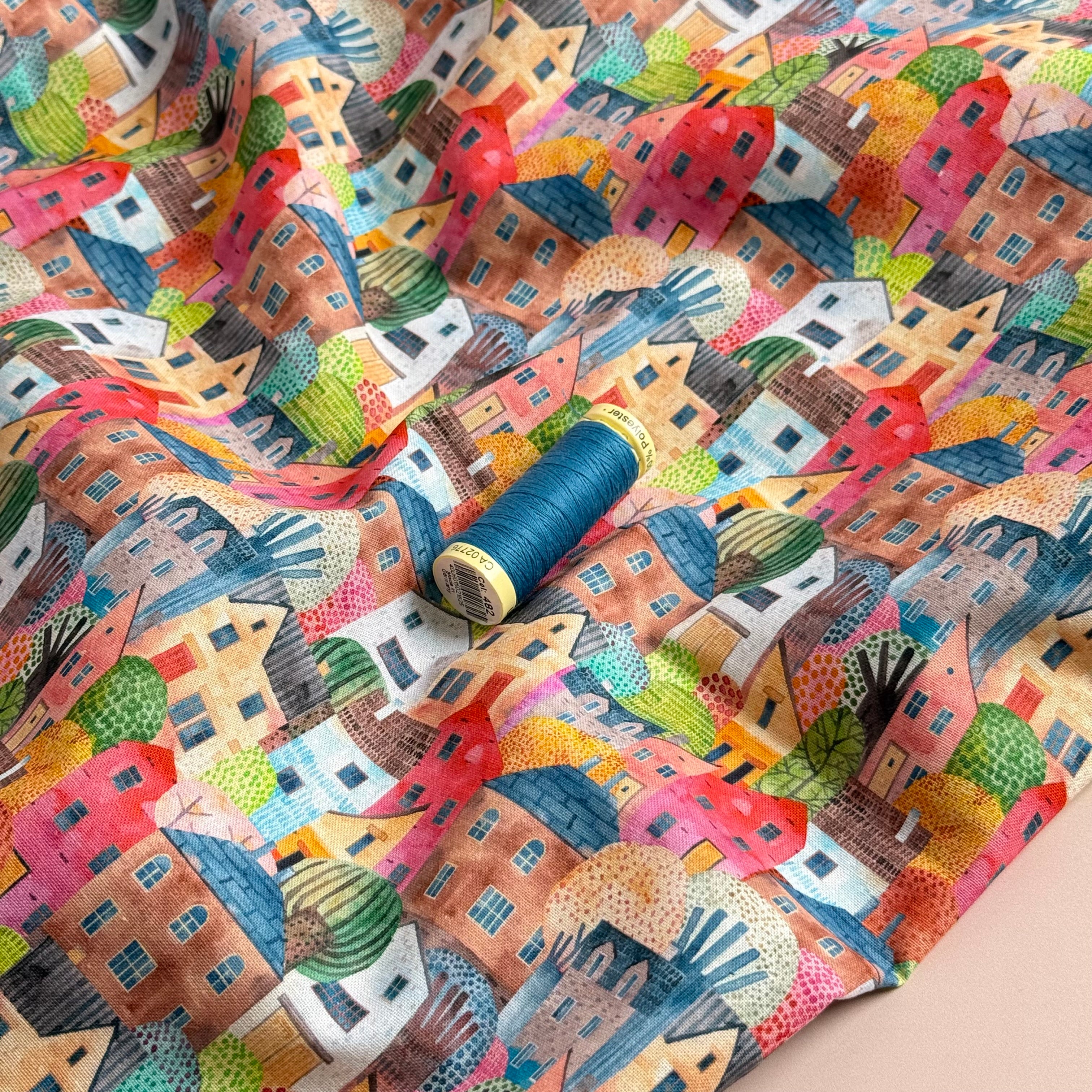 Rainbow Town Houses Soft Cotton Fabric