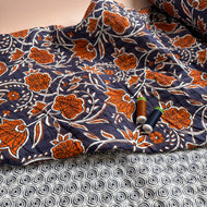 Ornamental Rust Flowers on Navy Quilted Cotton Fabric