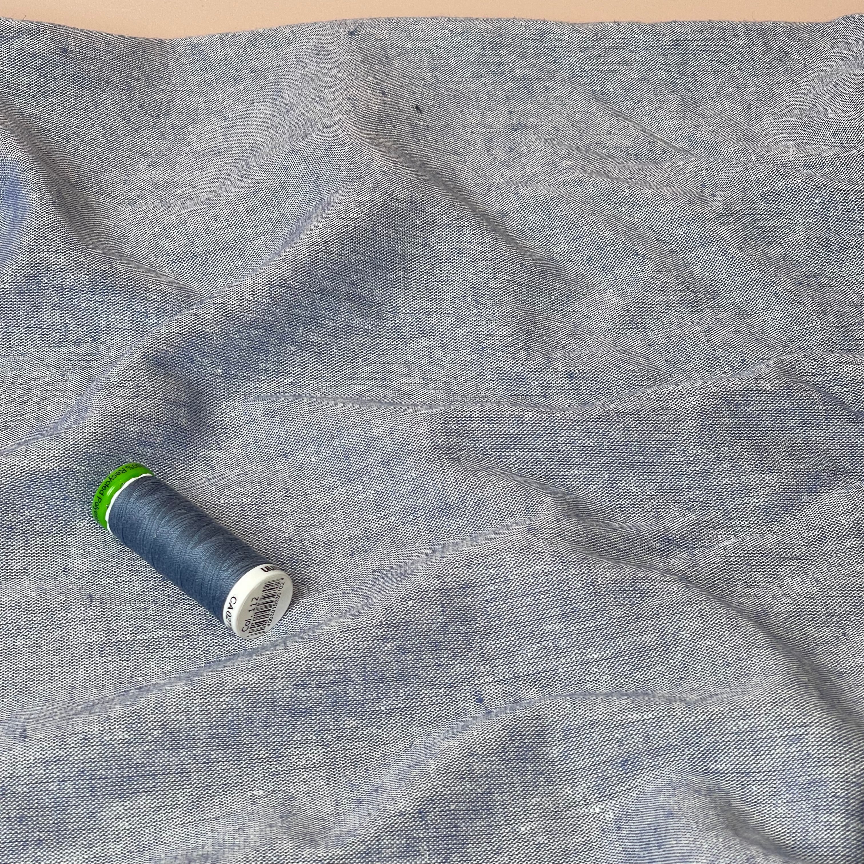 Yarn Dyed Melange Linen Cotton Fabric in Denim Blue
