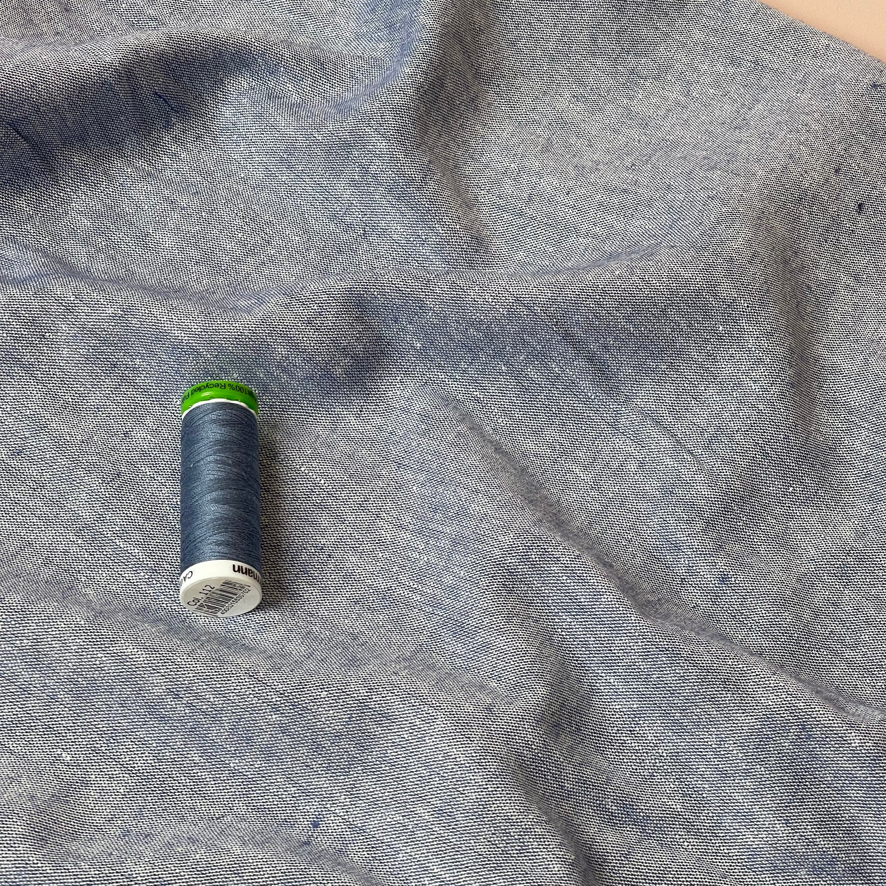 Yarn Dyed Melange Linen Cotton Fabric in Denim Blue