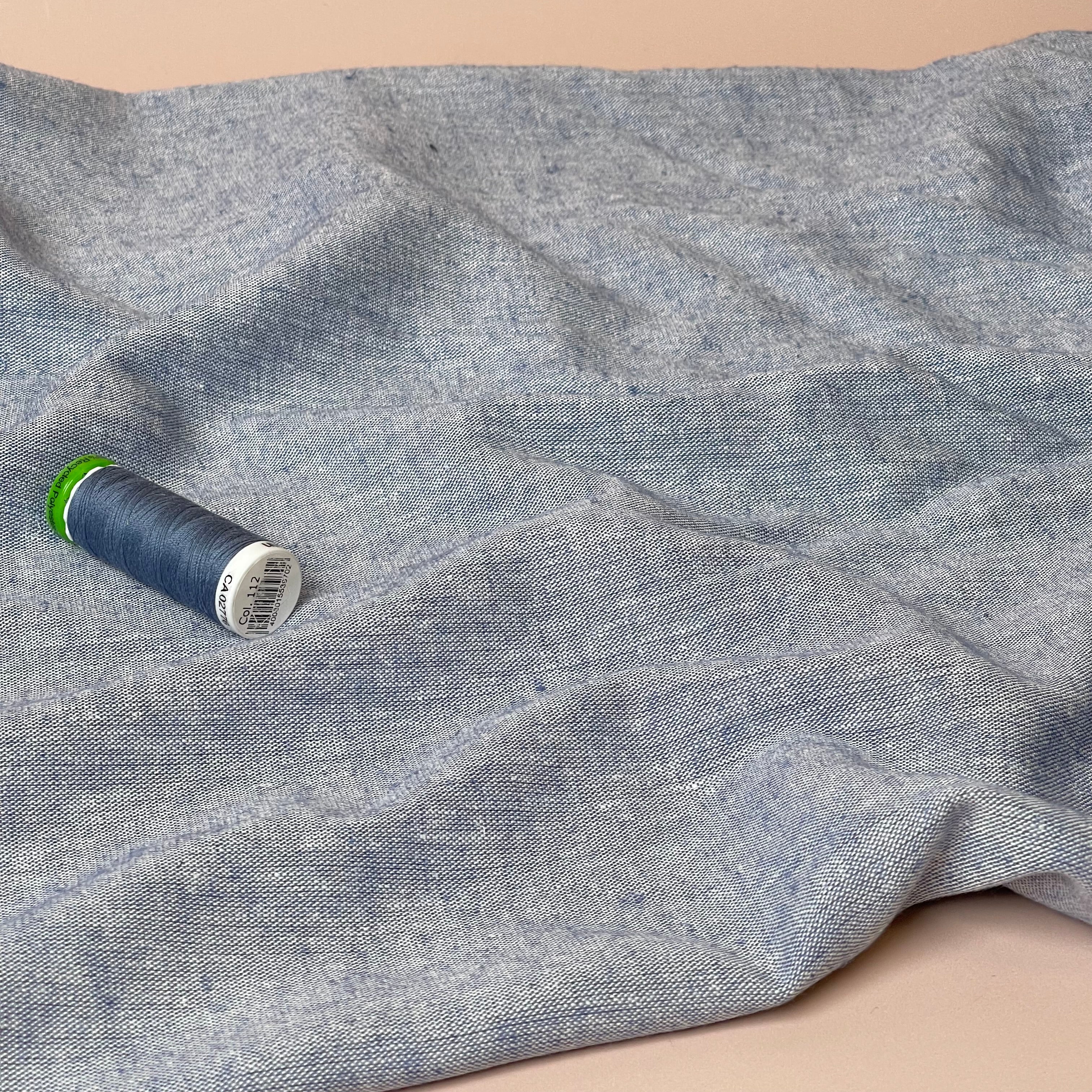 Yarn Dyed Melange Linen Cotton Fabric in Denim Blue