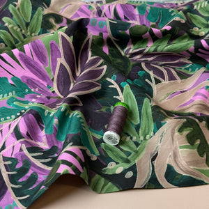 Tropical Foliage Emerald Cotton Viscose Fabric