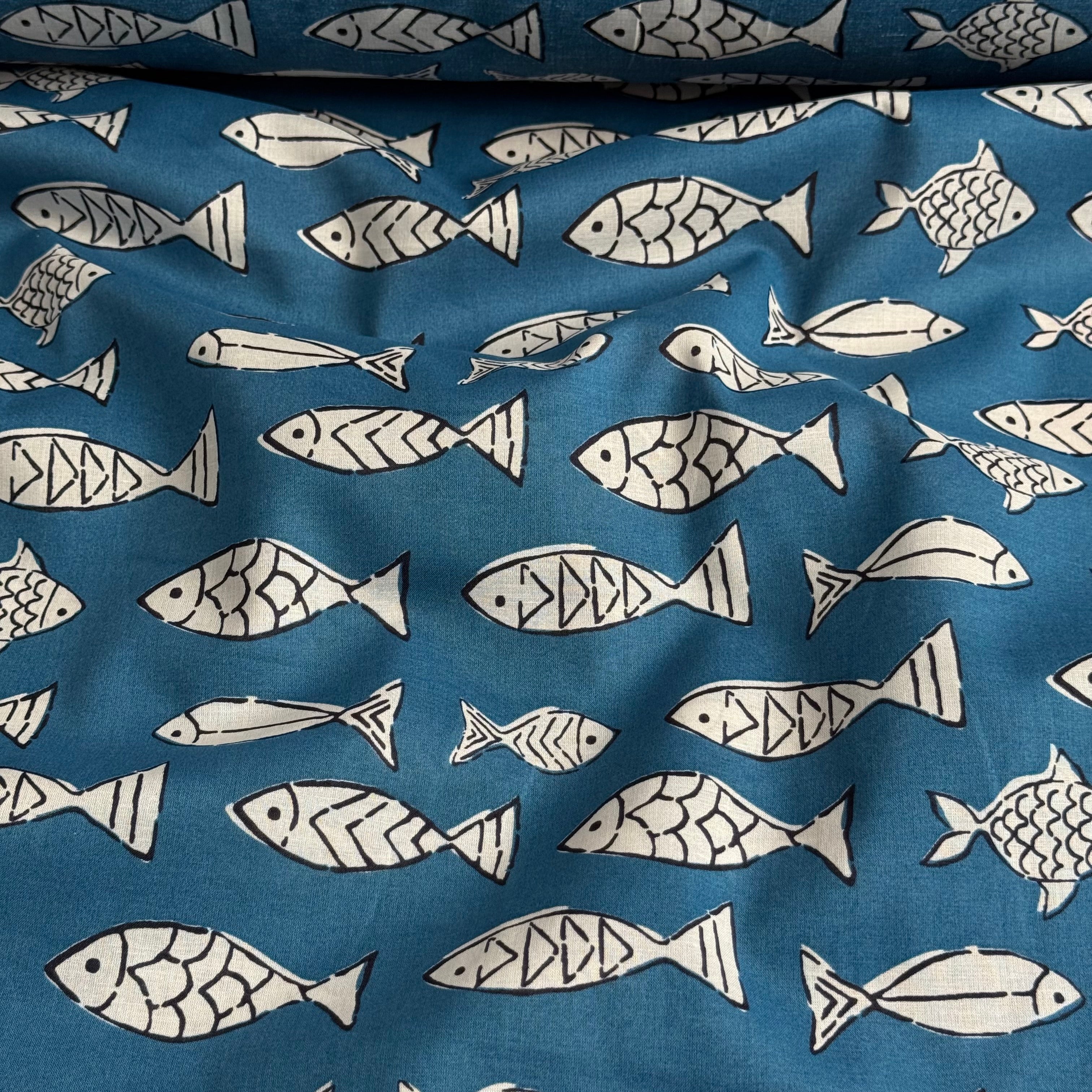 Mediterranean Fish Cotton Voile Fabric