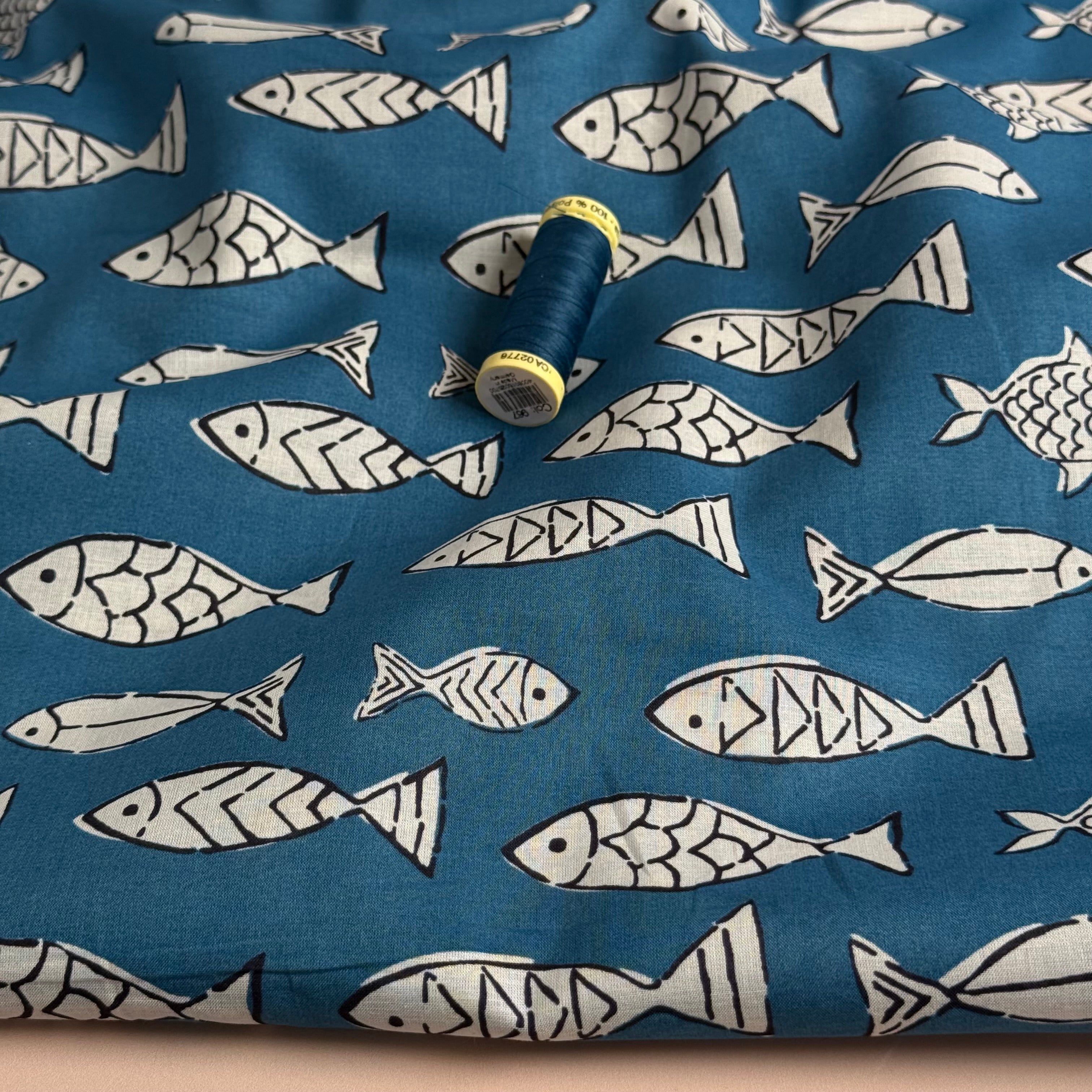 Mediterranean Fish Cotton Voile Fabric
