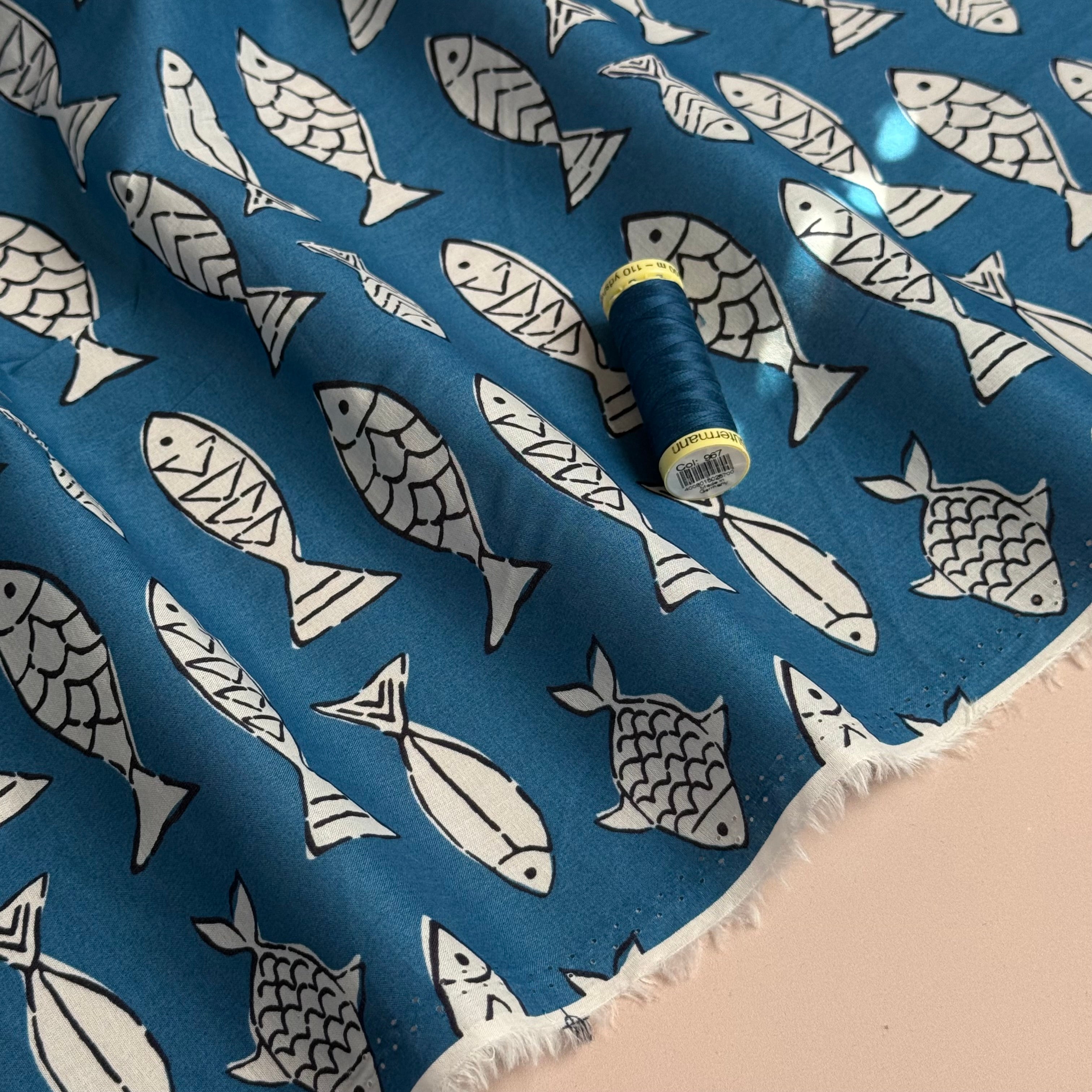 Mediterranean Fish Cotton Voile Fabric