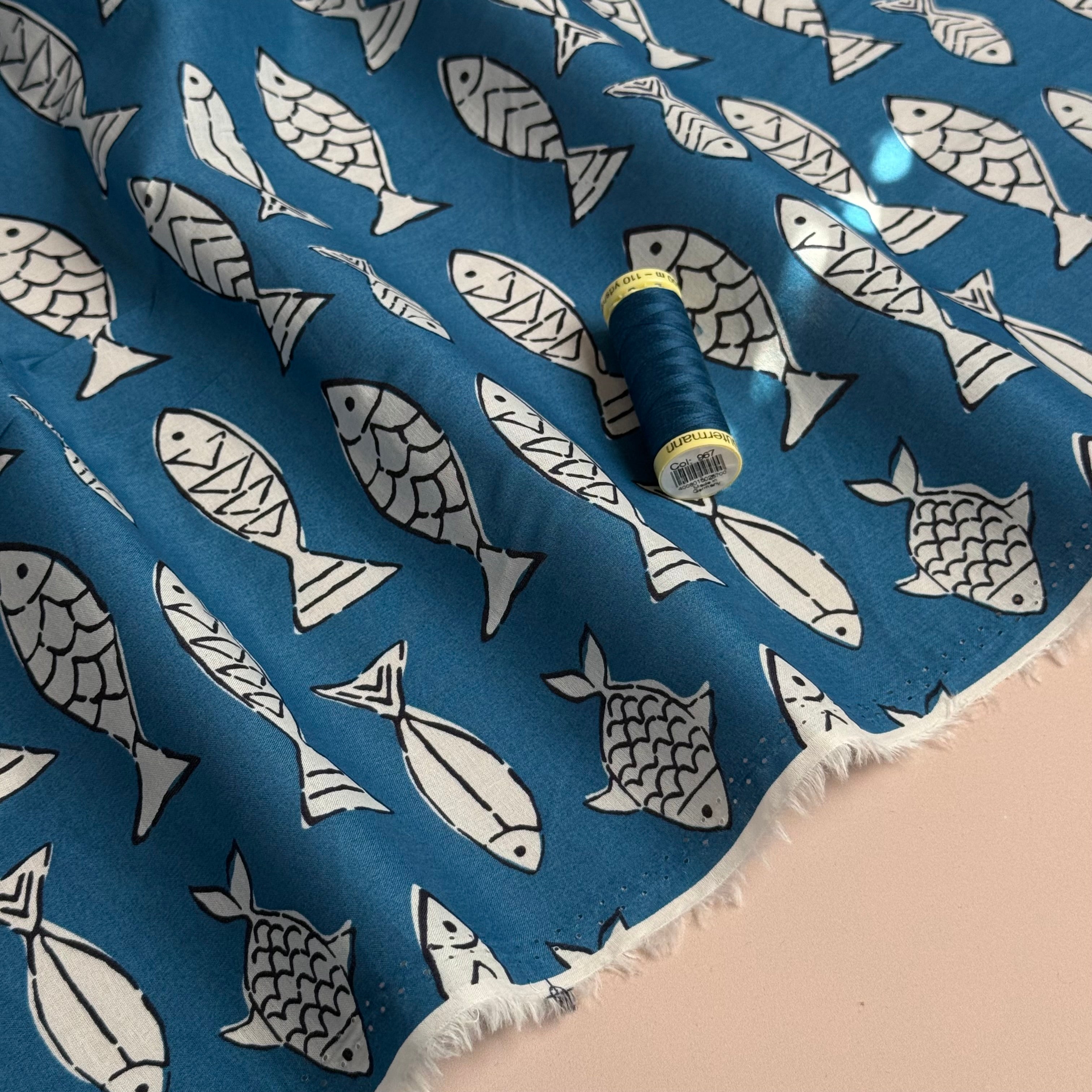 Mediterranean Fish Cotton Voile Fabric