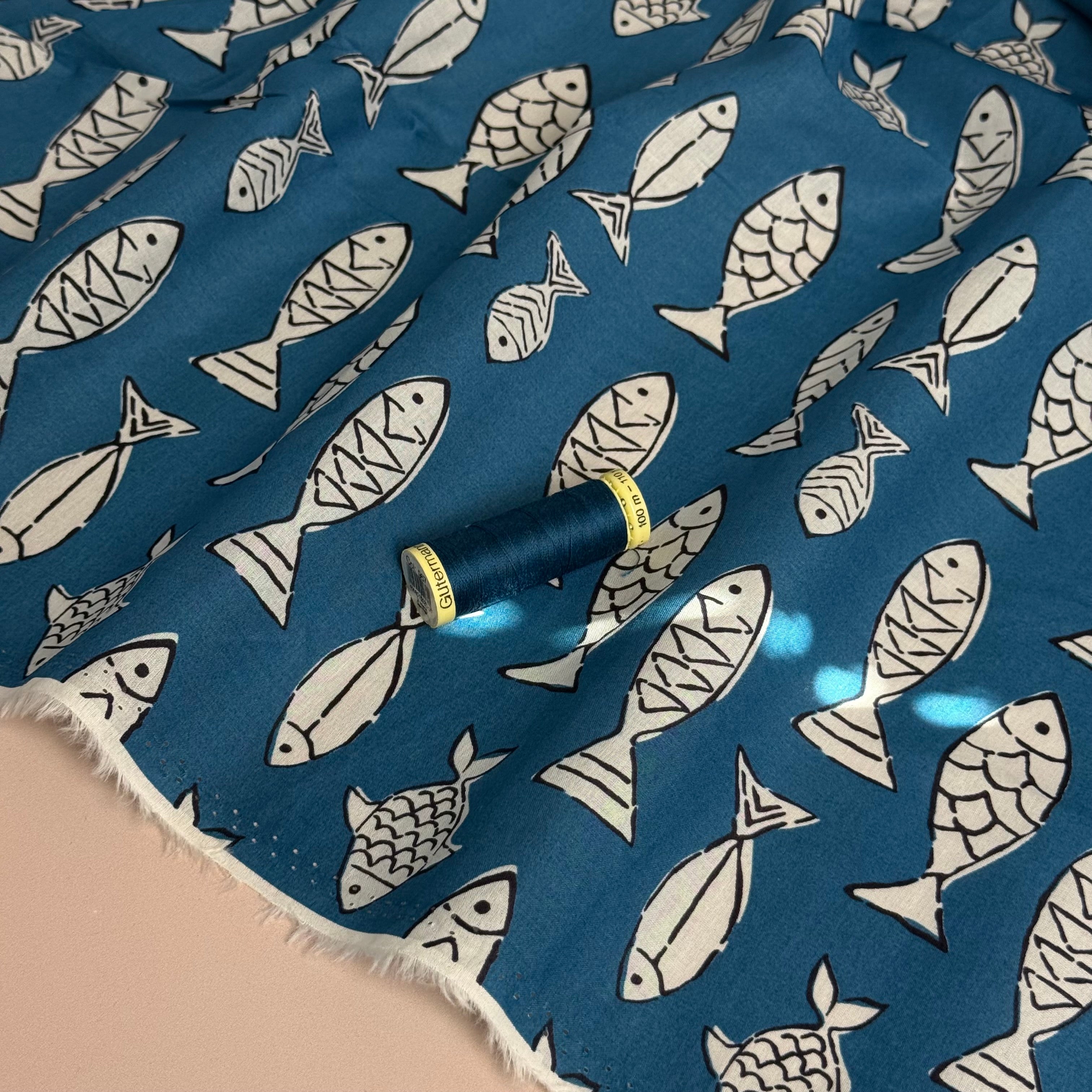 Mediterranean Fish Cotton Voile Fabric