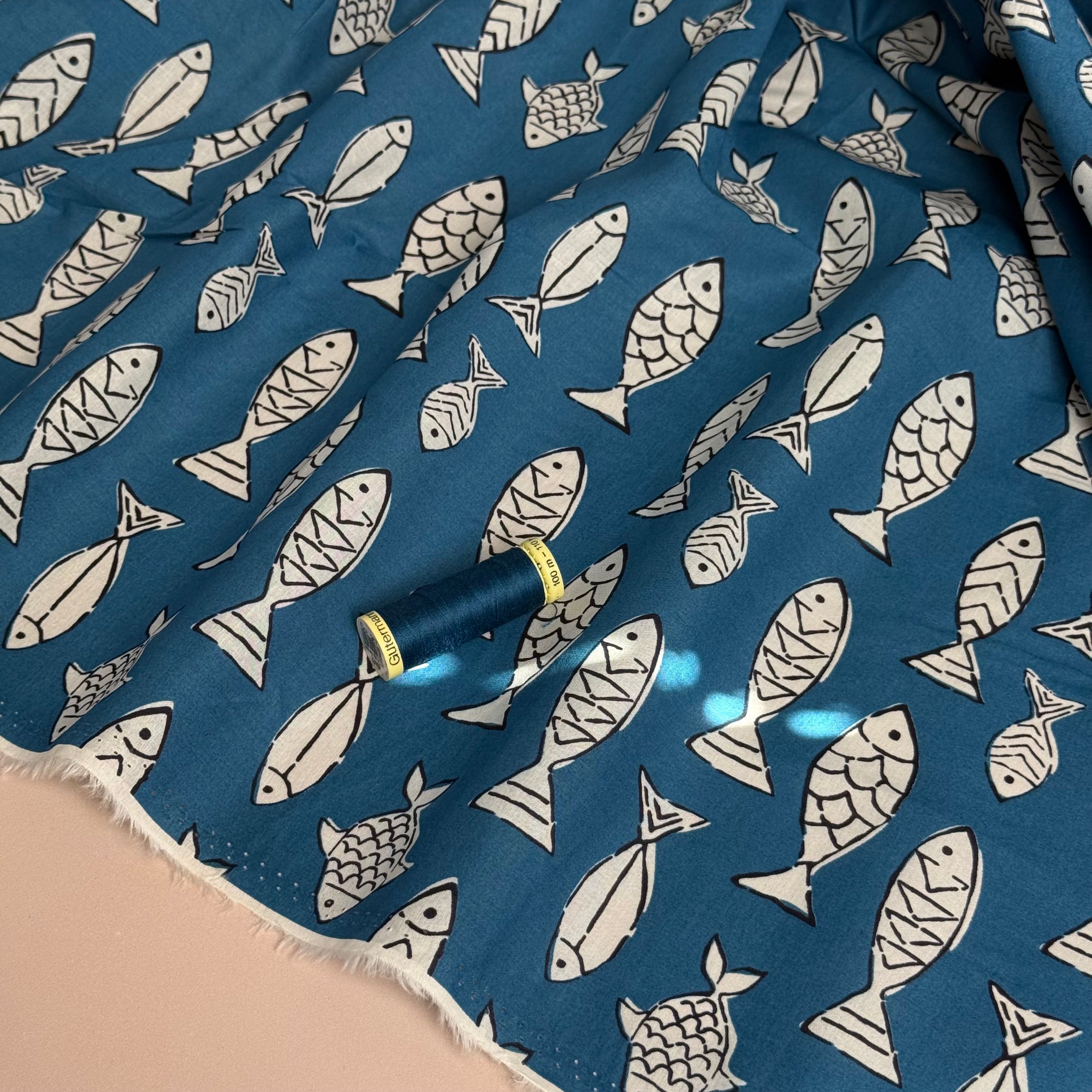 Mediterranean Fish Cotton Voile Fabric
