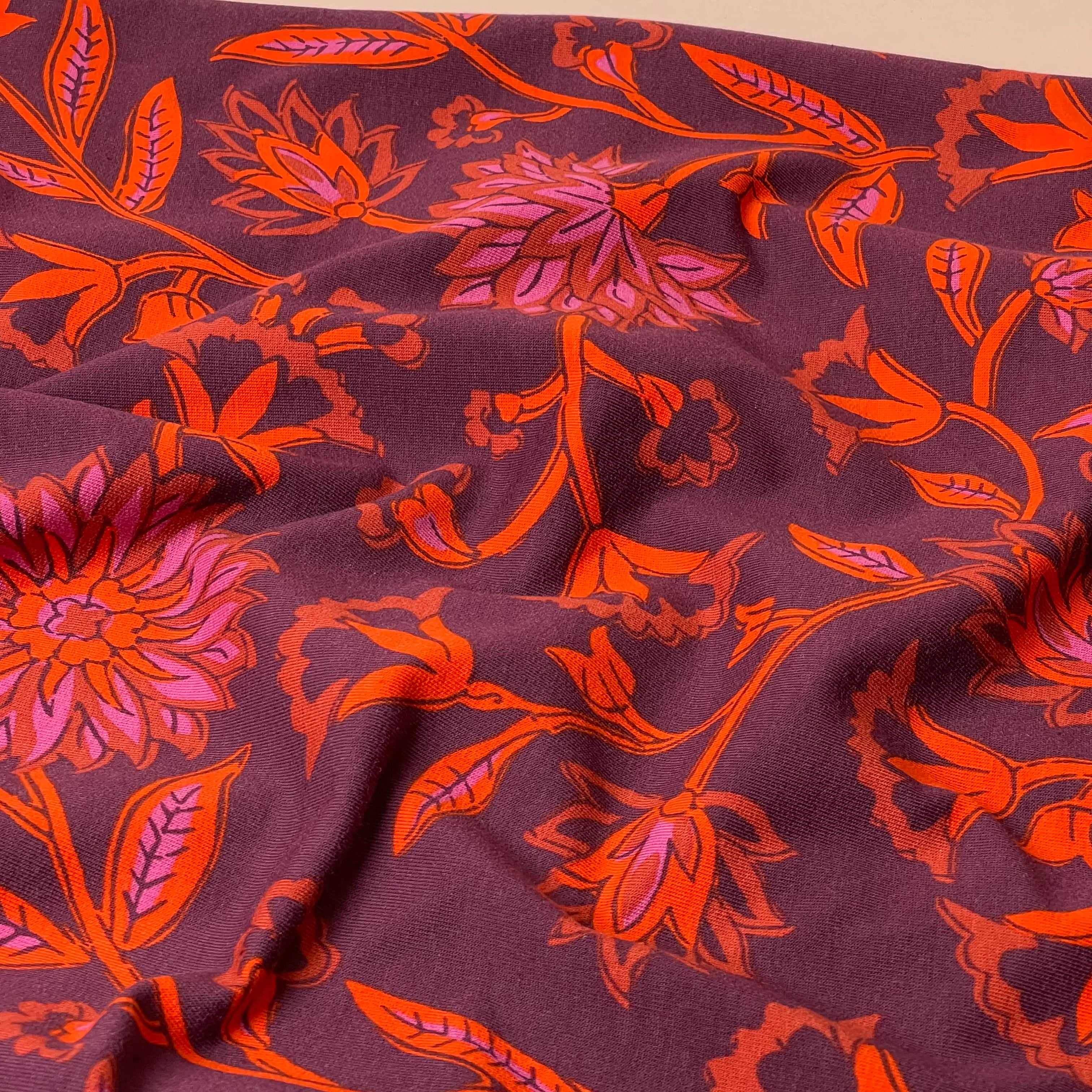 Orange Flowers Cotton French Terry
