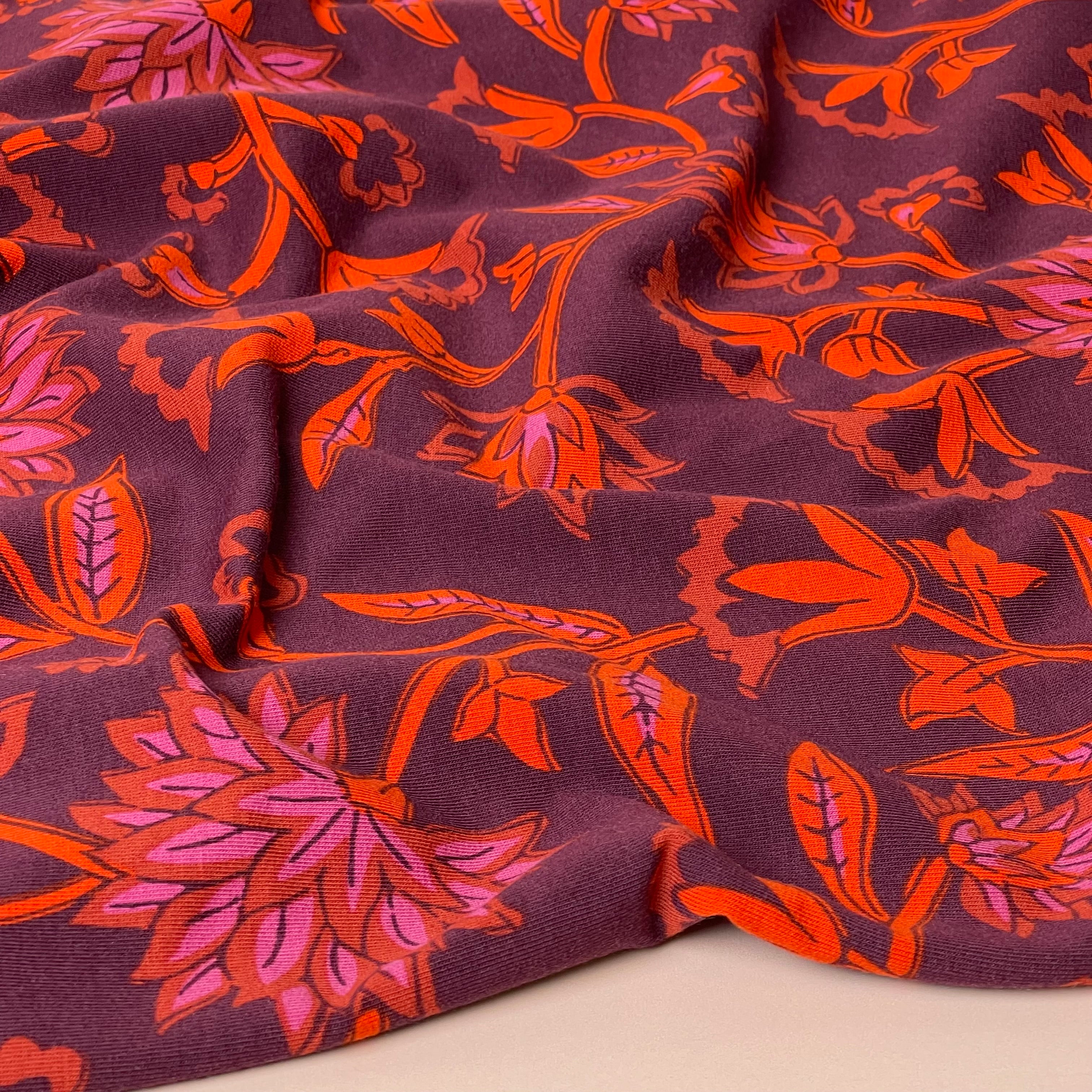 Orange Flowers Cotton French Terry