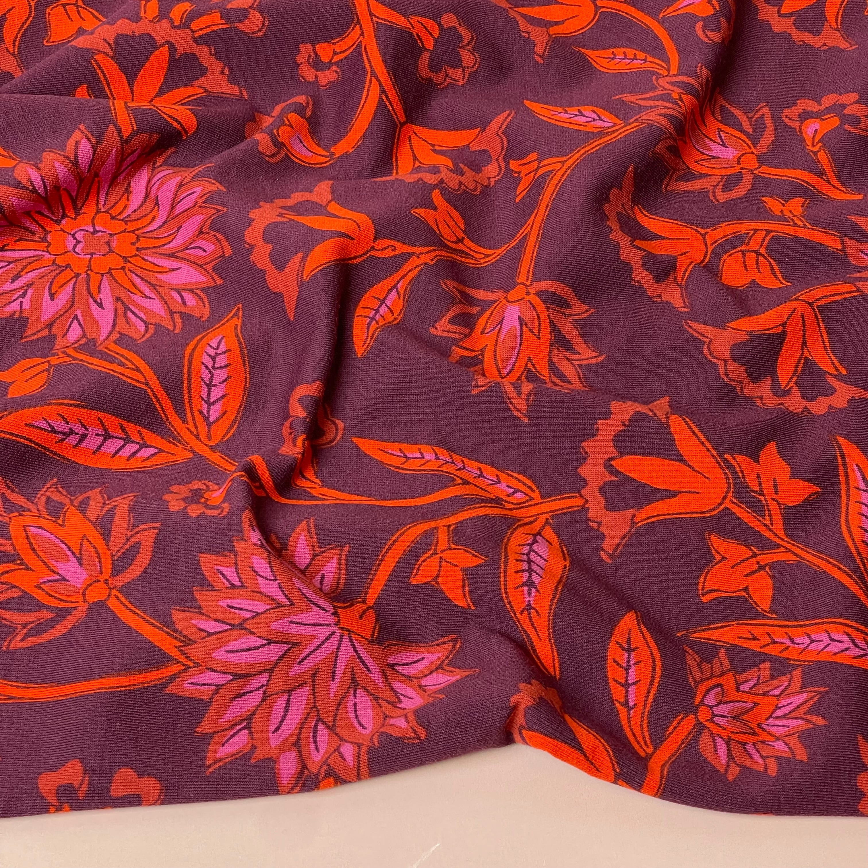 Orange Flowers Cotton French Terry