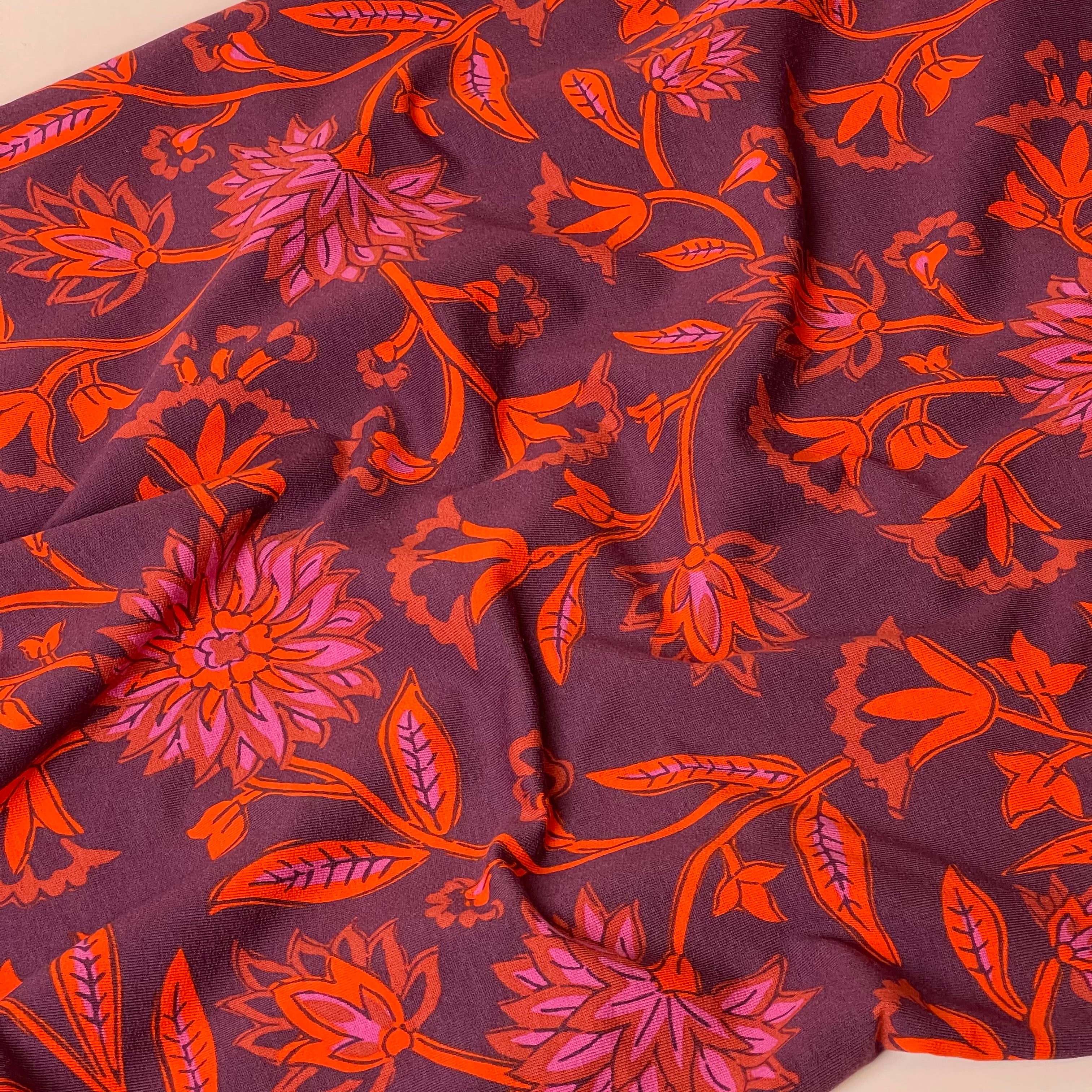 Orange Flowers Cotton French Terry