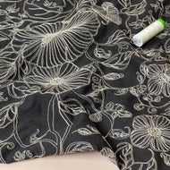 Embroidered Florals on Black Cotton Fabric