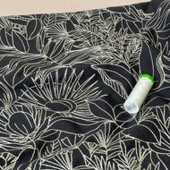 Embroidered Tropical Leaves on Black Cotton Fabric
