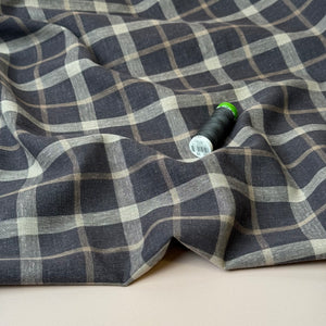 Yarn Dyed Brown Checks Linen Viscose Fabric