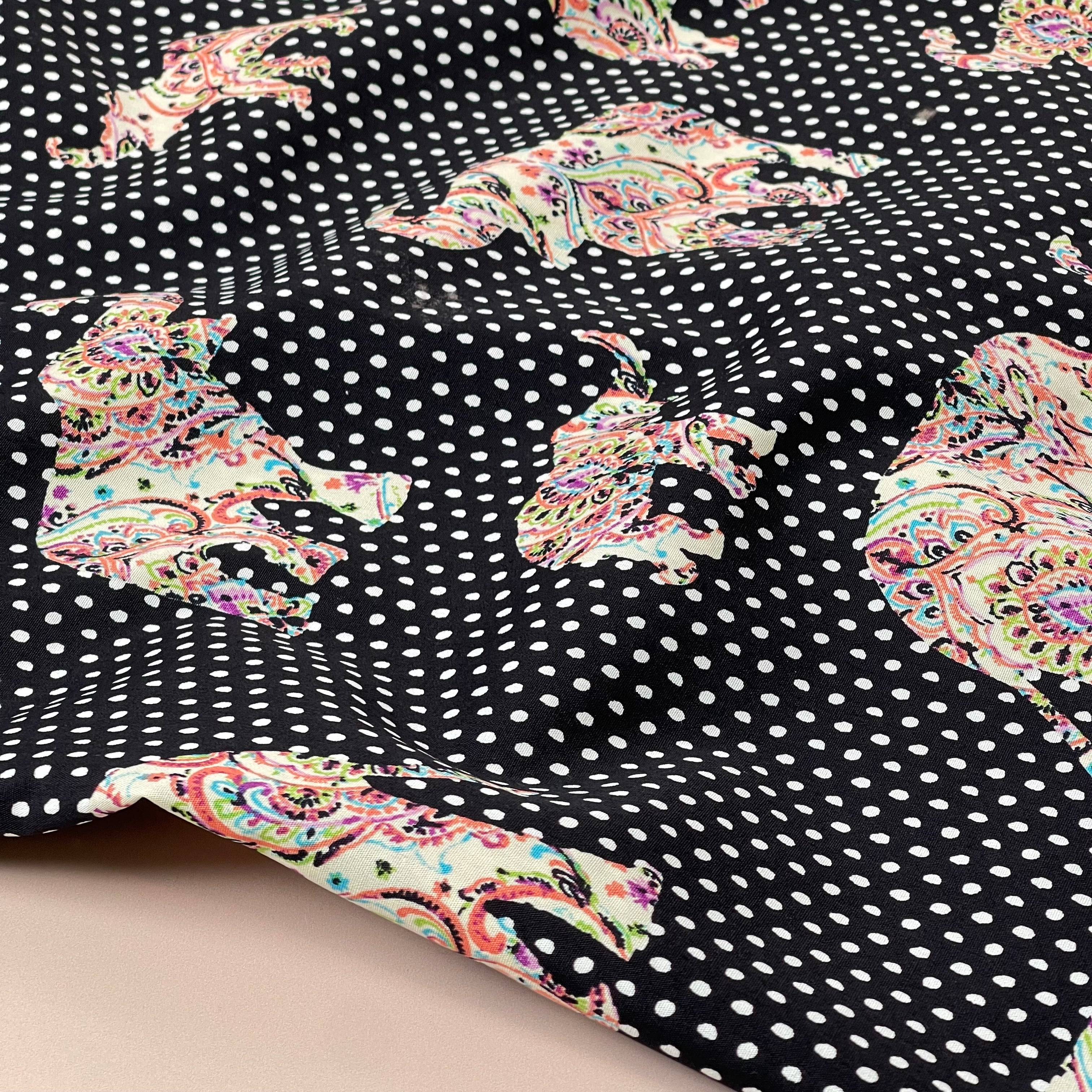 REMNANT 0.98 Metre - Ex-Designer Deadstock Paisley Elephants Cotton Poplin Fabric