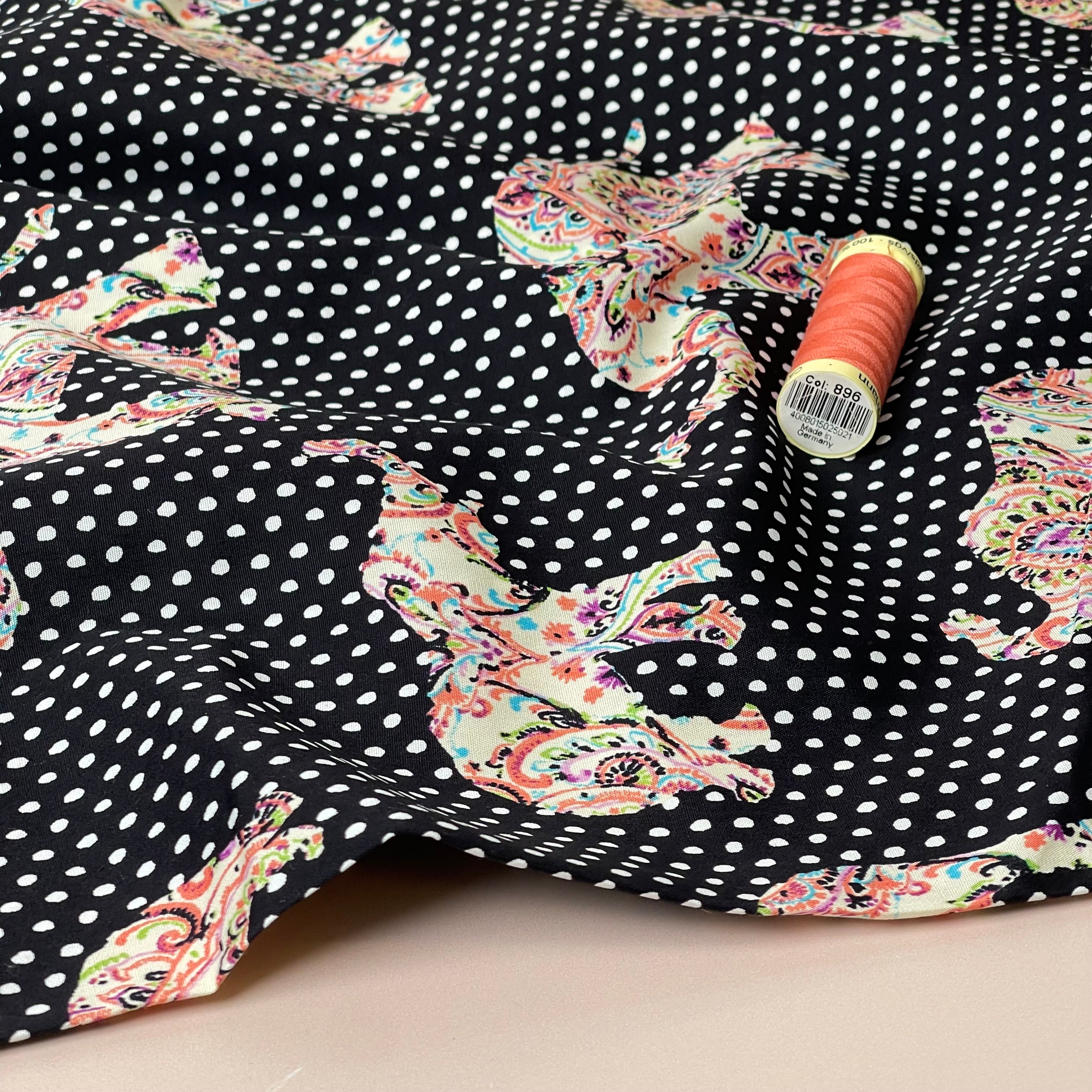 REMNANT 0.98 Metre - Ex-Designer Deadstock Paisley Elephants Cotton Poplin Fabric
