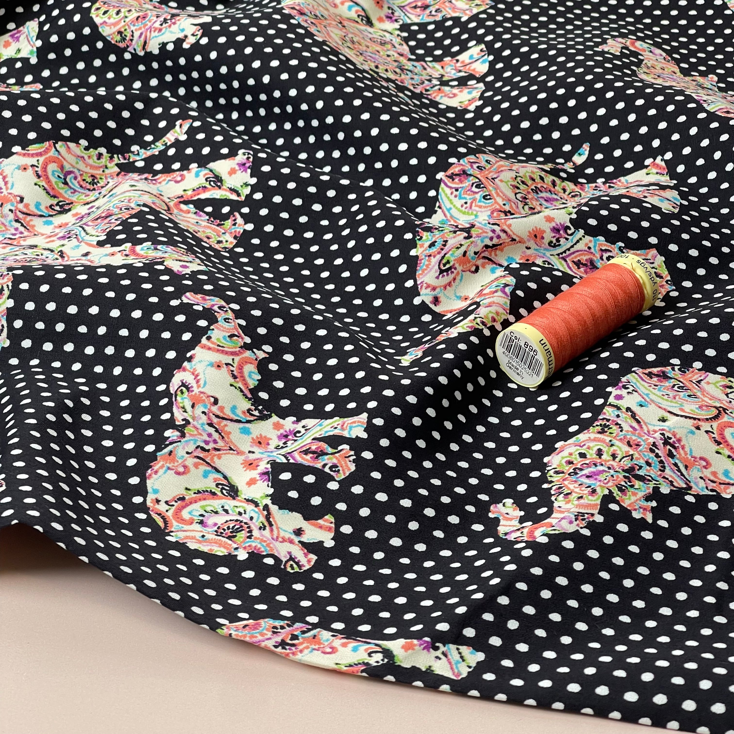 REMNANT 0.98 Metre - Ex-Designer Deadstock Paisley Elephants Cotton Poplin Fabric