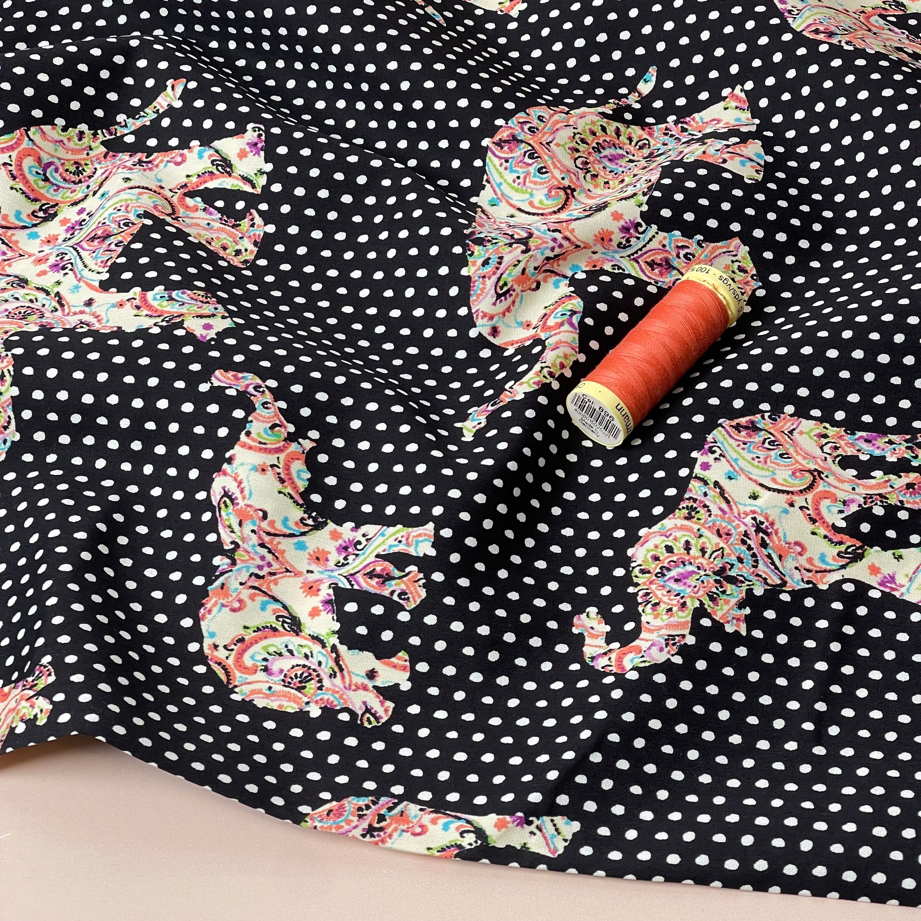 REMNANT 0.98 Metre - Ex-Designer Deadstock Paisley Elephants Cotton Poplin Fabric