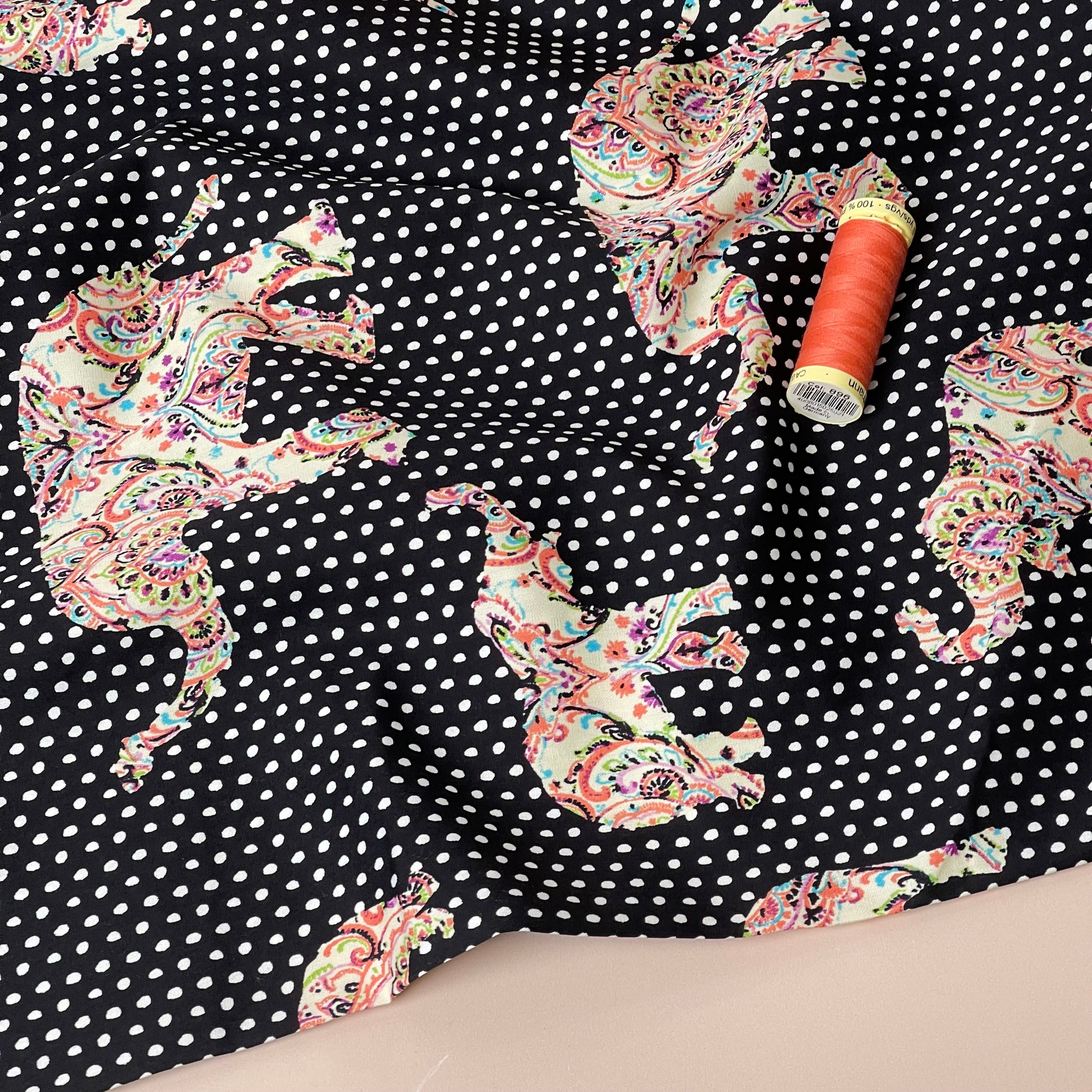 REMNANT 0.98 Metre - Ex-Designer Deadstock Paisley Elephants Cotton Poplin Fabric