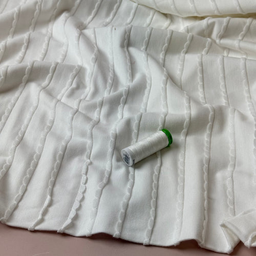 PRE-ORDER (arriving by mid November) Knitted Frills Off-White Cotton Jersey Fabric