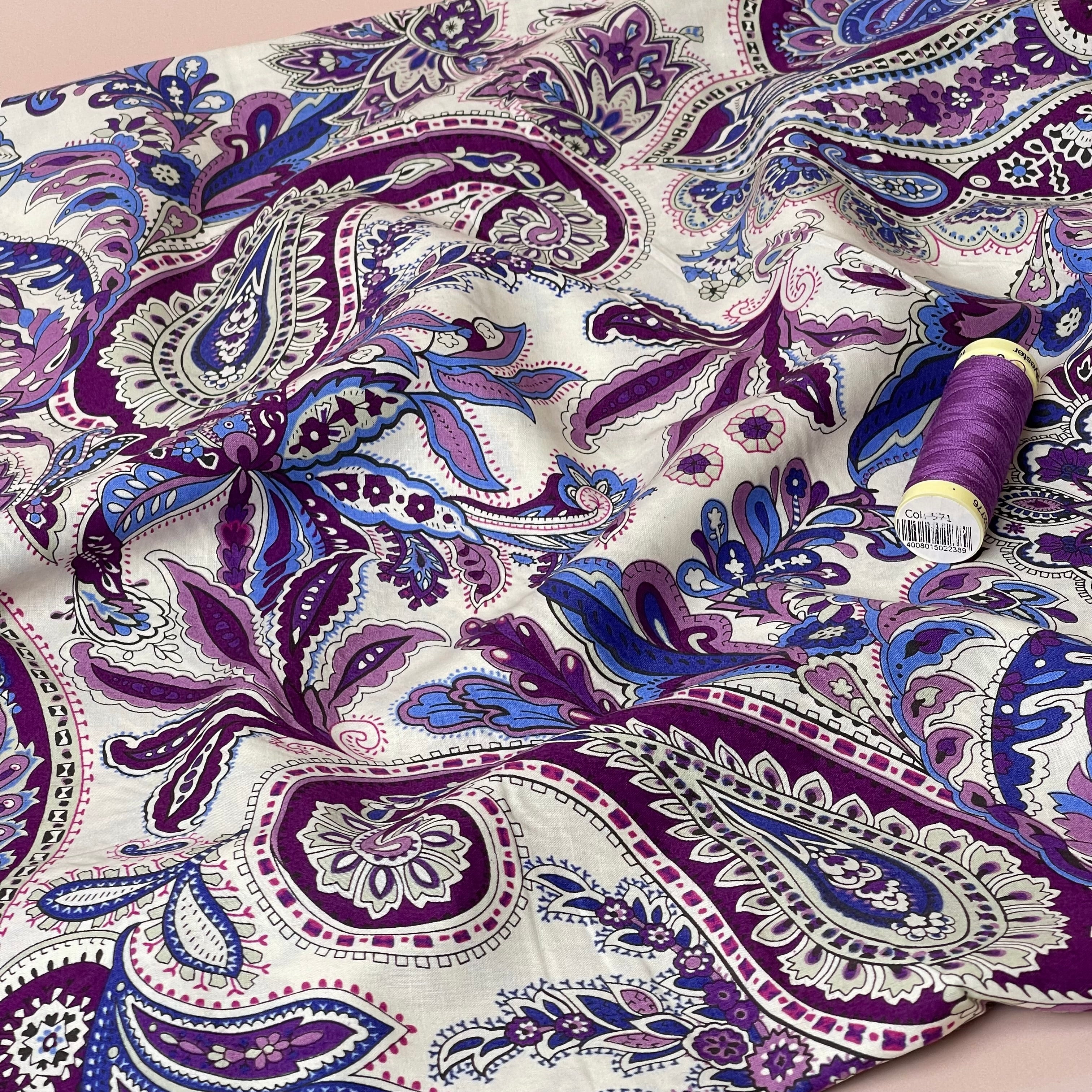 Purple Paisley Cotton Lawn Fabric