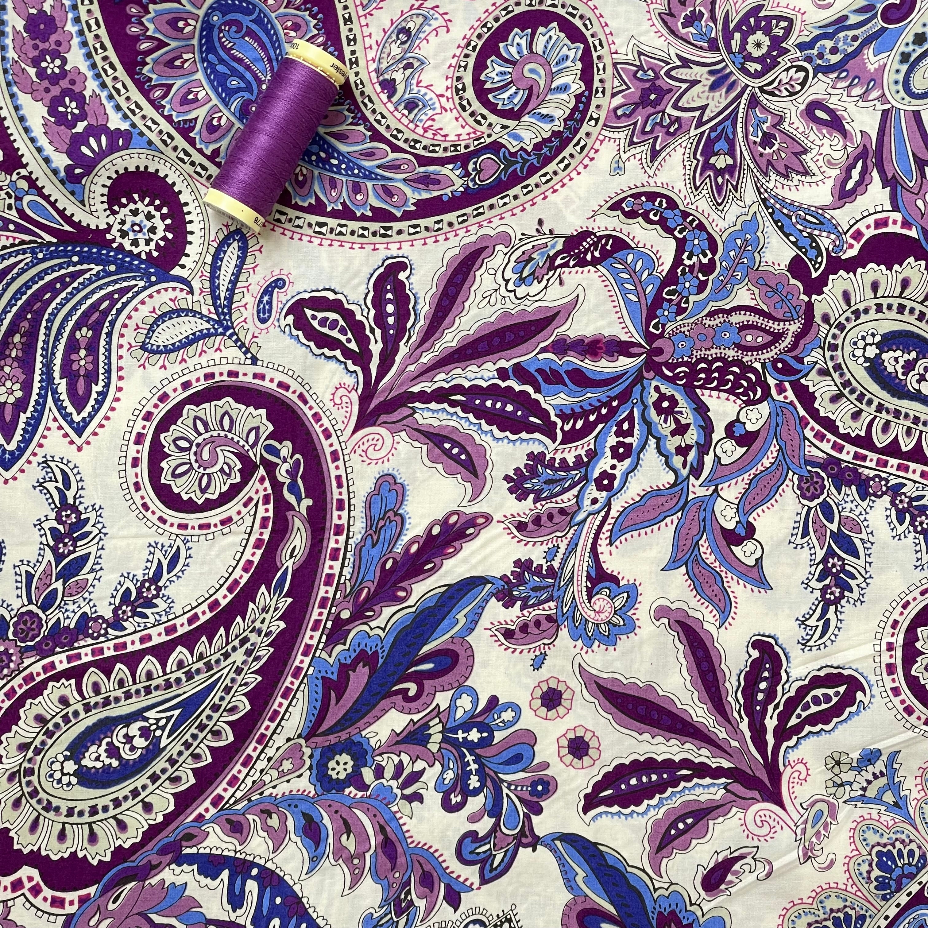 Purple Paisley Cotton Lawn Fabric