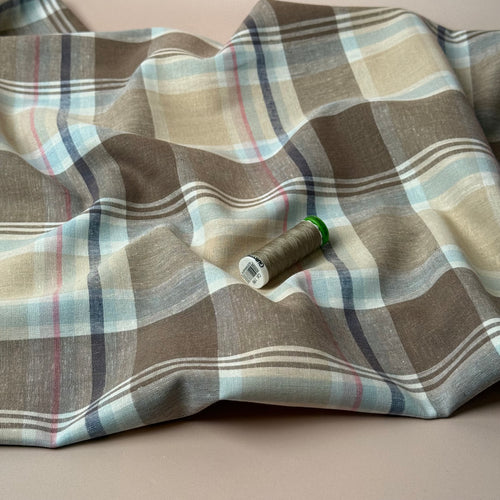 Yarn Dyed Oatmeal Checks Linen Viscose Fabric