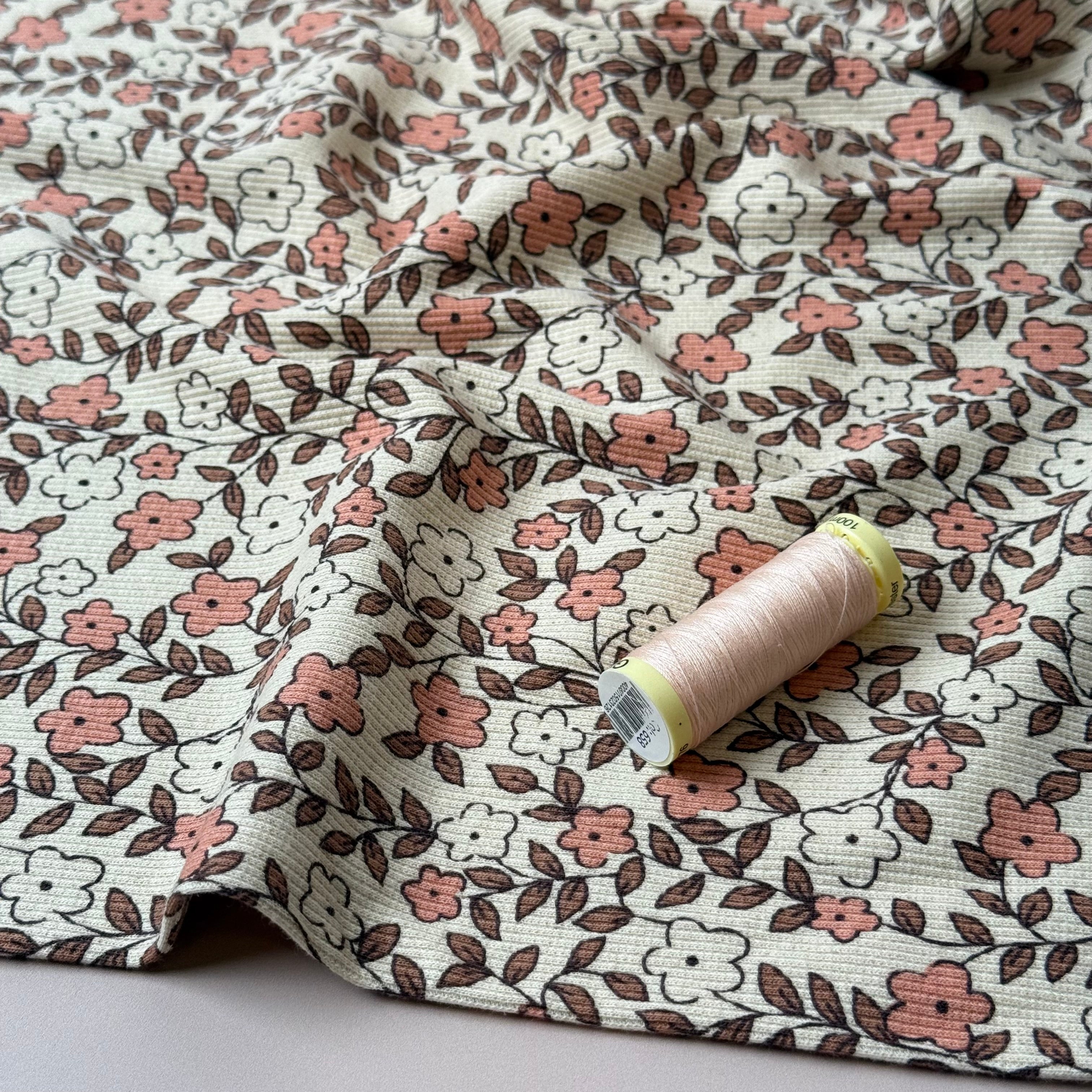 Small Flowers Natural Organic Cotton Ribbed Jersey