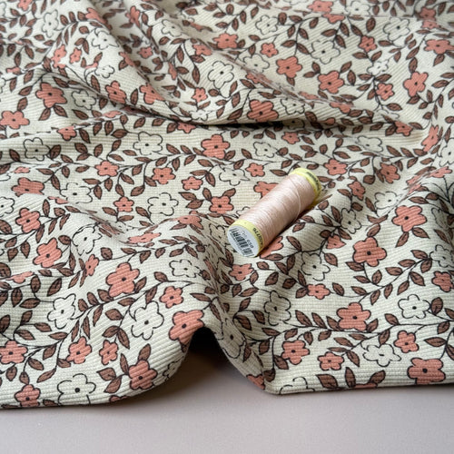 Small Flowers Natural Organic Cotton Ribbed Jersey