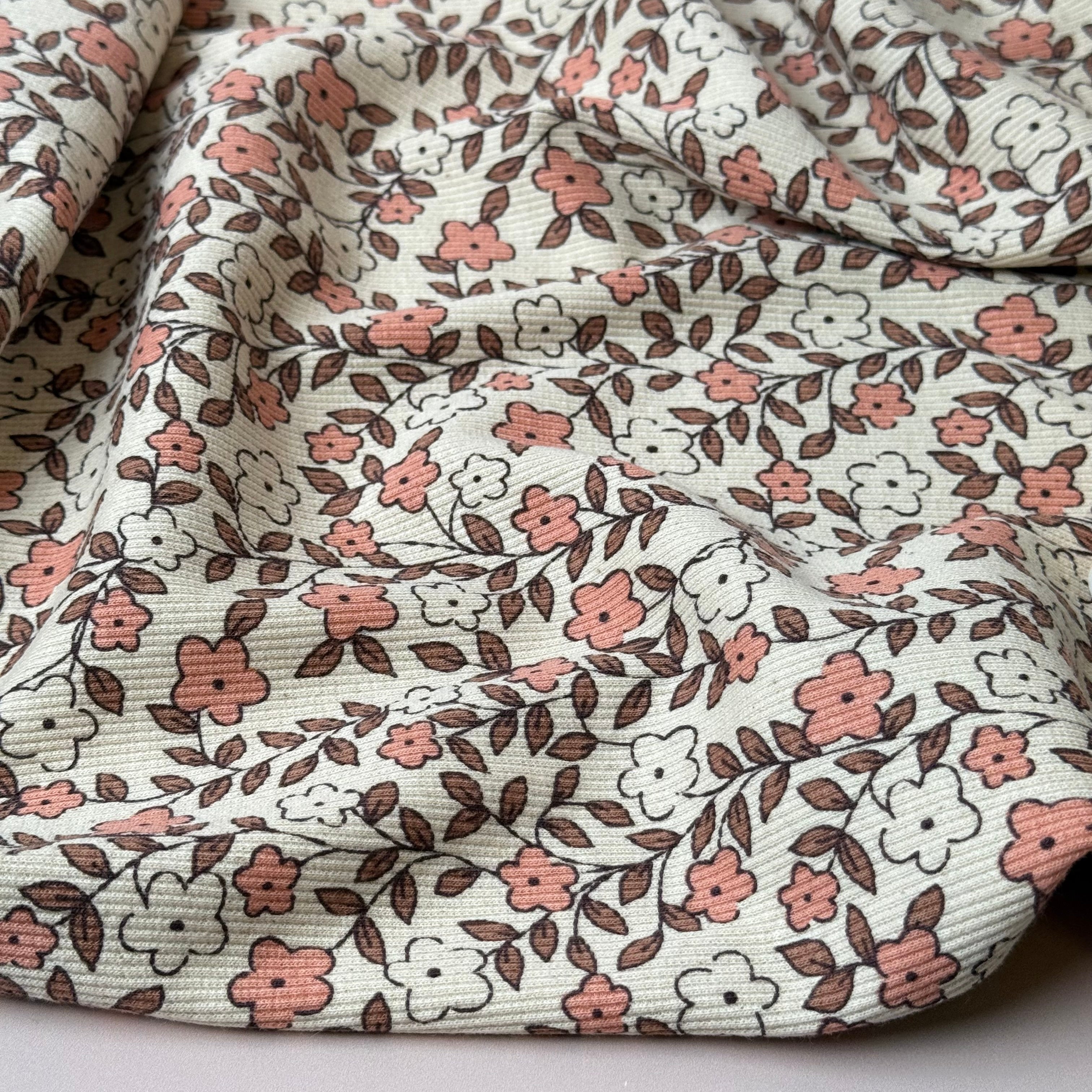 Small Flowers Natural Organic Cotton Ribbed Jersey
