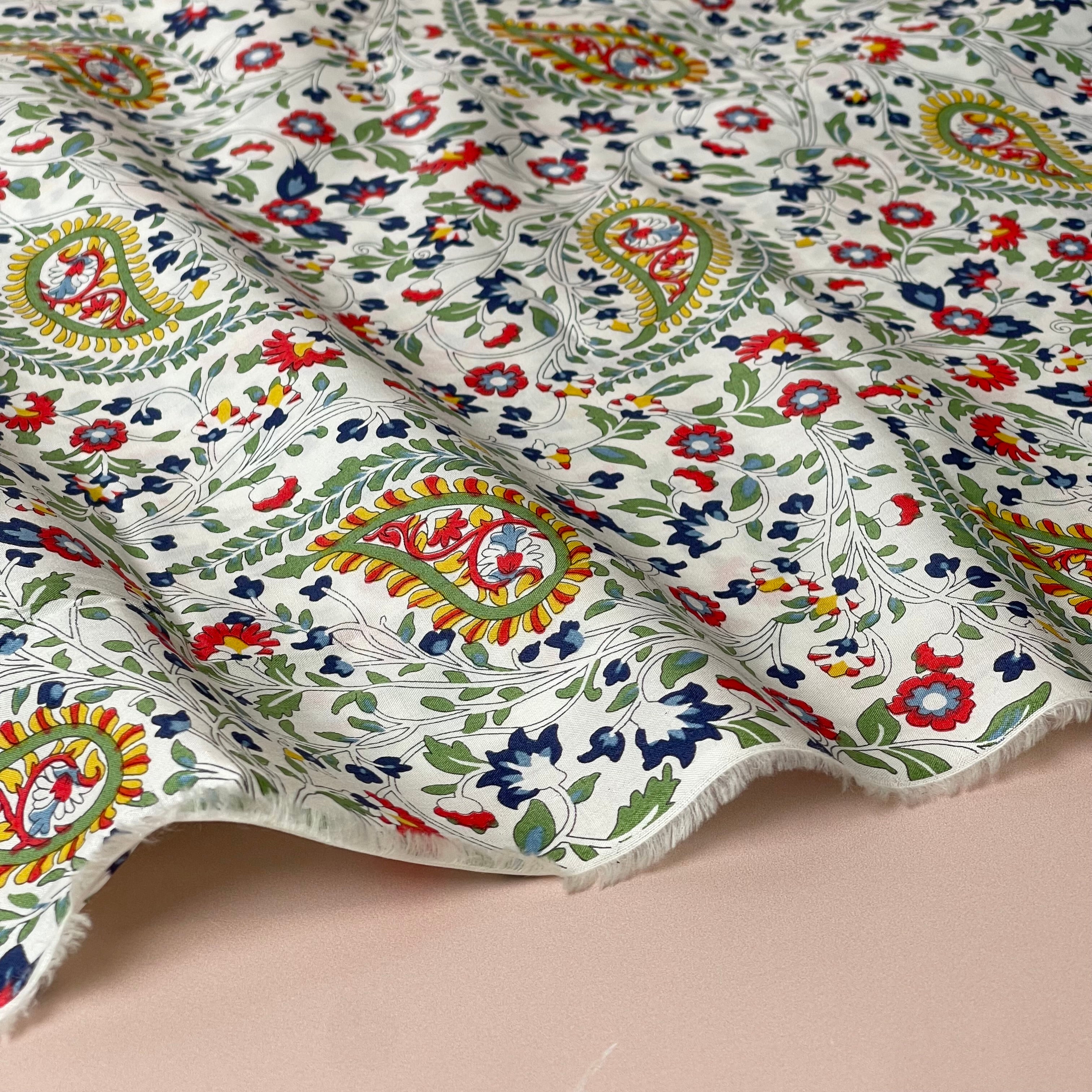 Deadstock Red Paisley Cotton Lawn Fabric