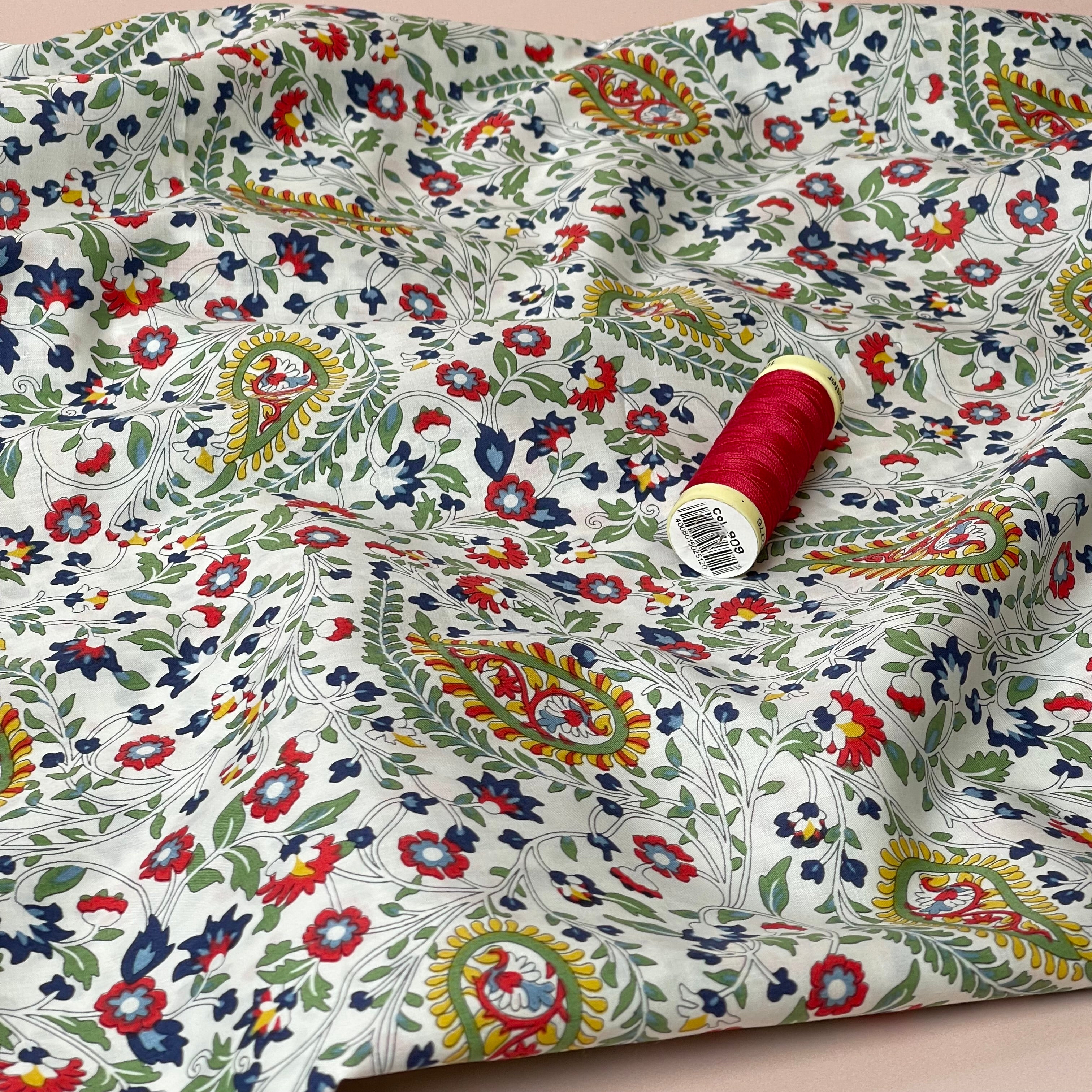Deadstock Red Paisley Cotton Lawn Fabric