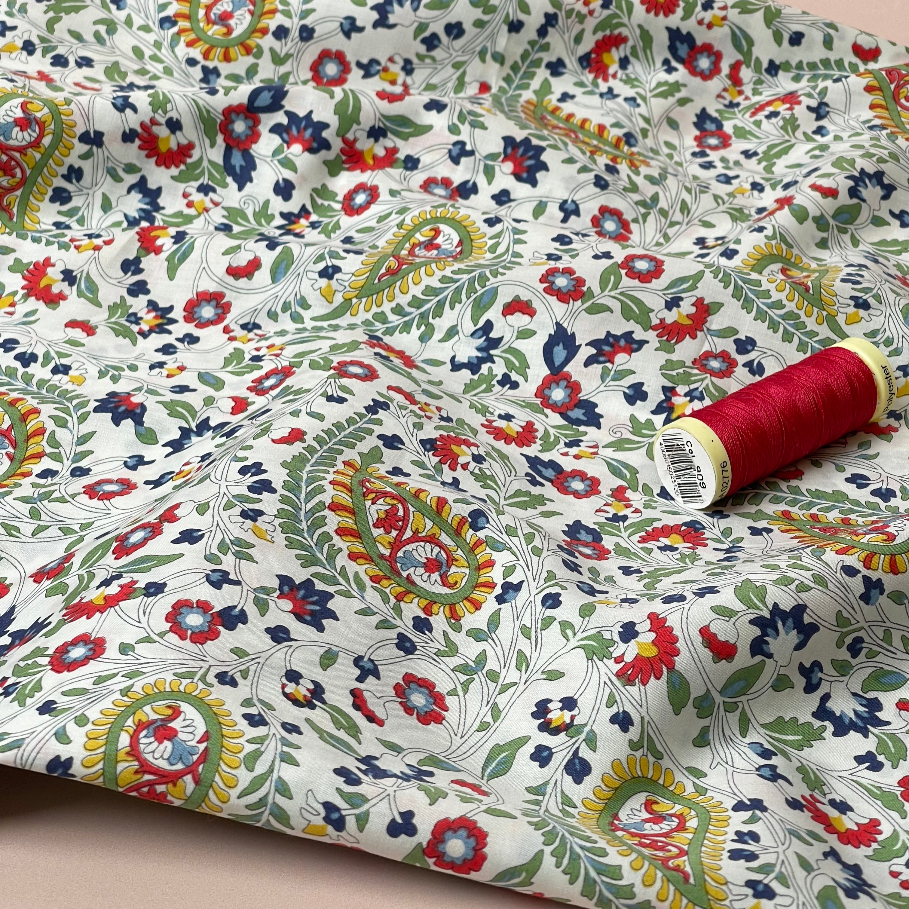 Deadstock Red Paisley Cotton Lawn Fabric