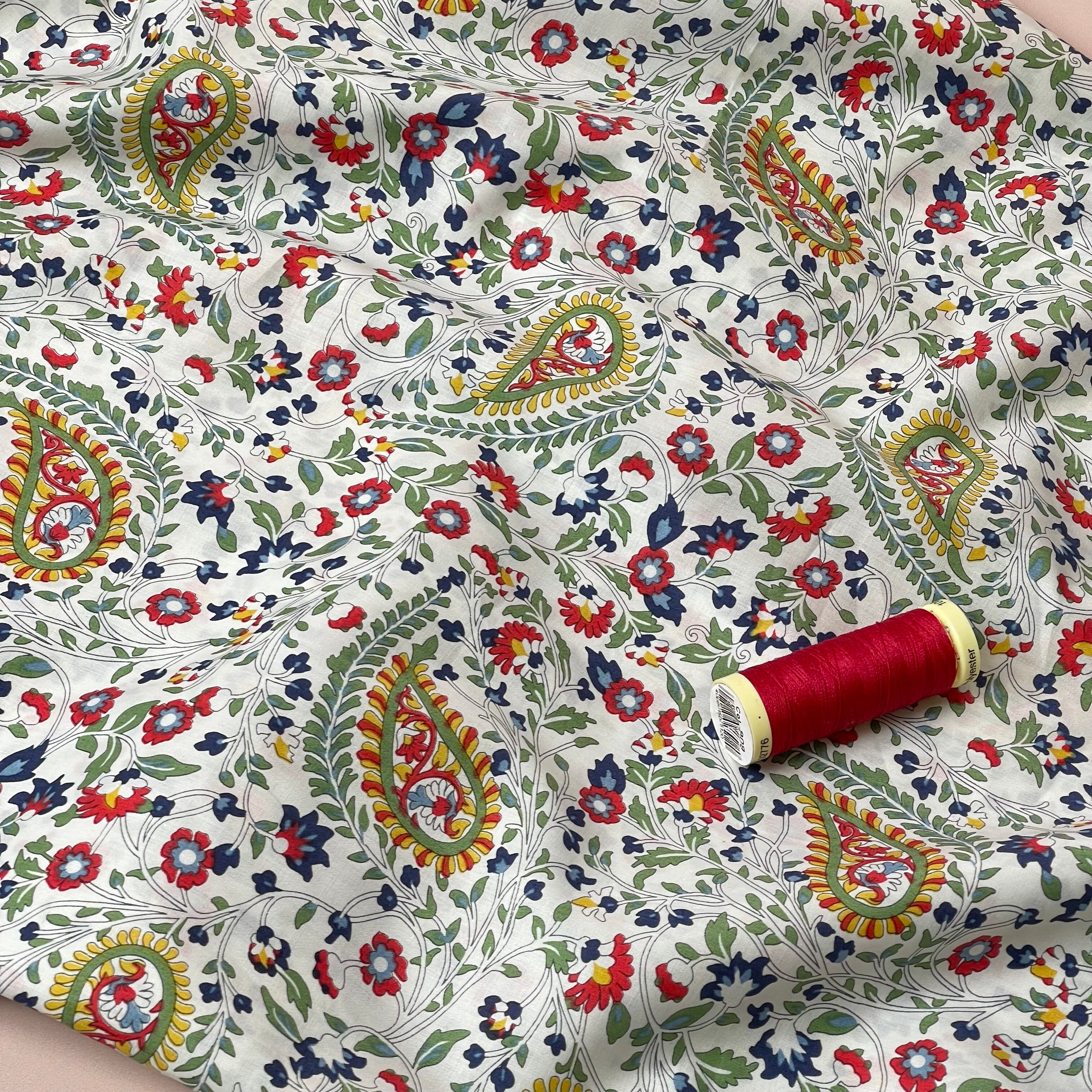 Deadstock Red Paisley Cotton Lawn Fabric