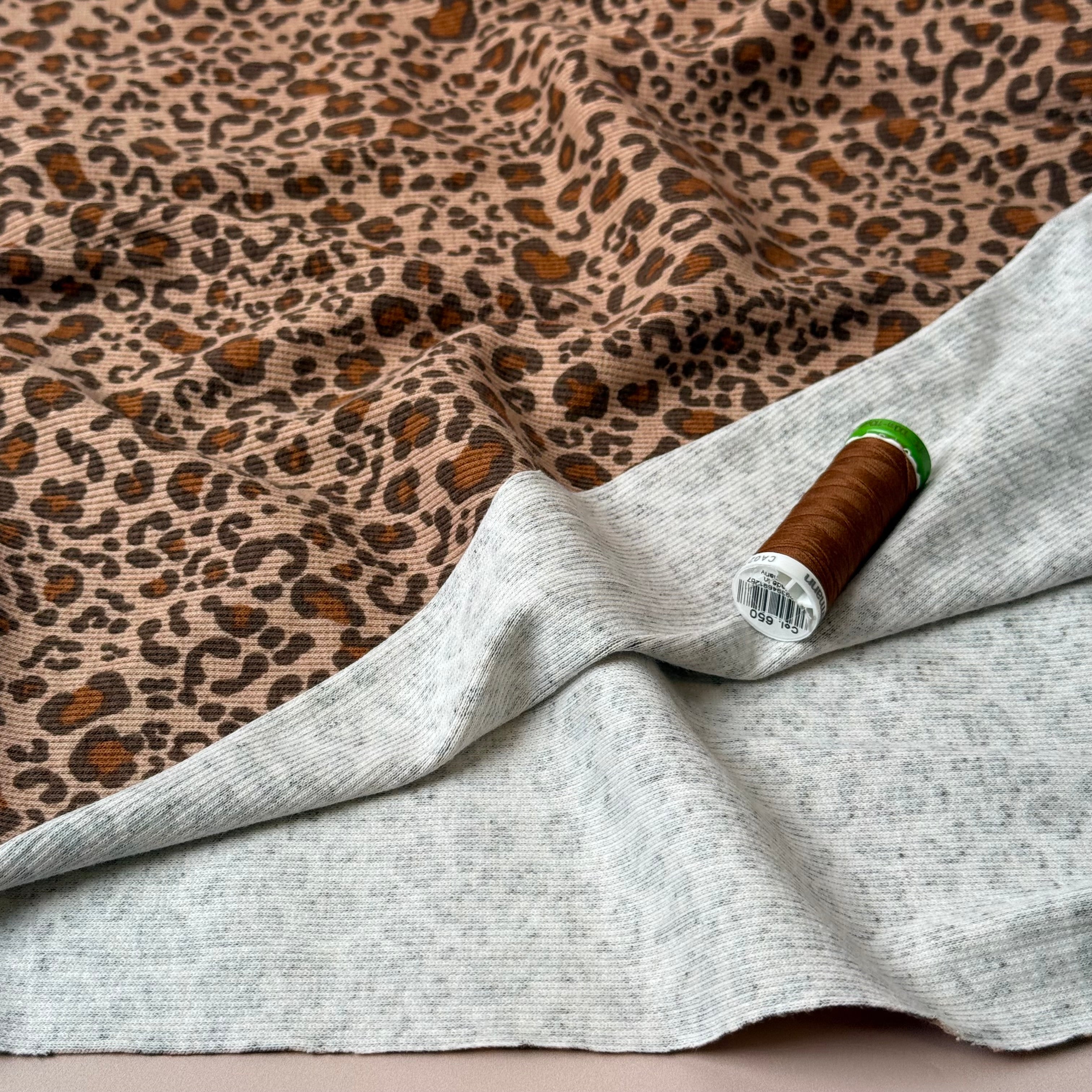Animal Print Brown Cotton Ribbed Jersey