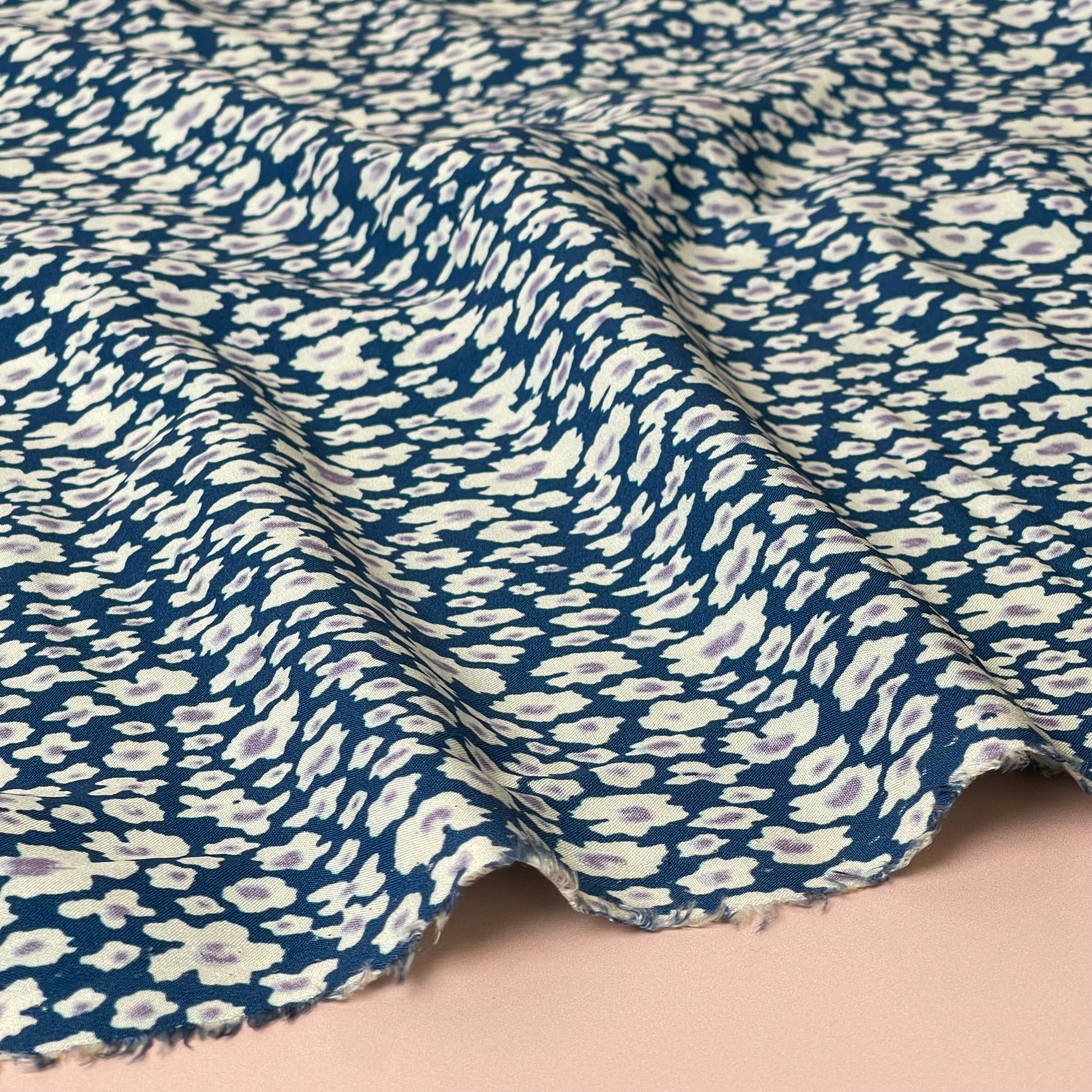 Daisies on Blue Viscose Fabric