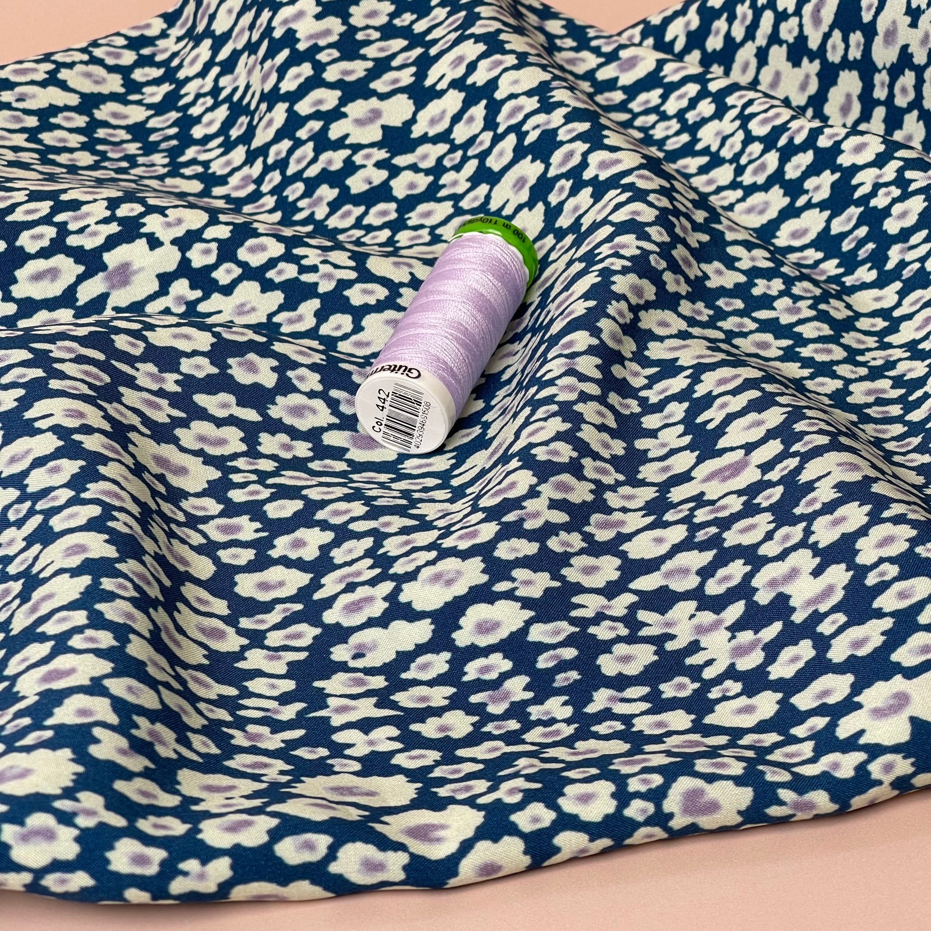 Daisies on Blue Viscose Fabric