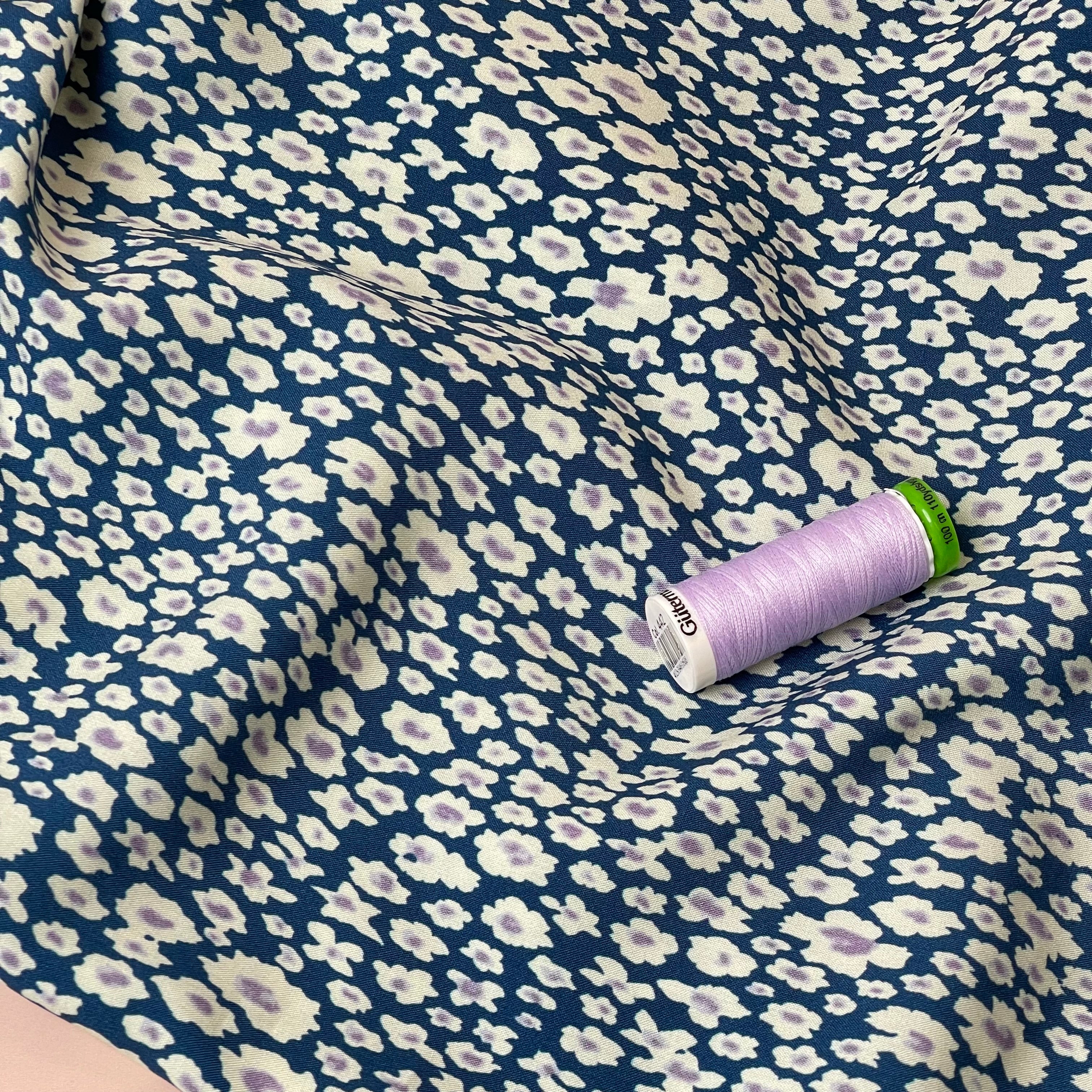 Daisies on Blue Viscose Fabric