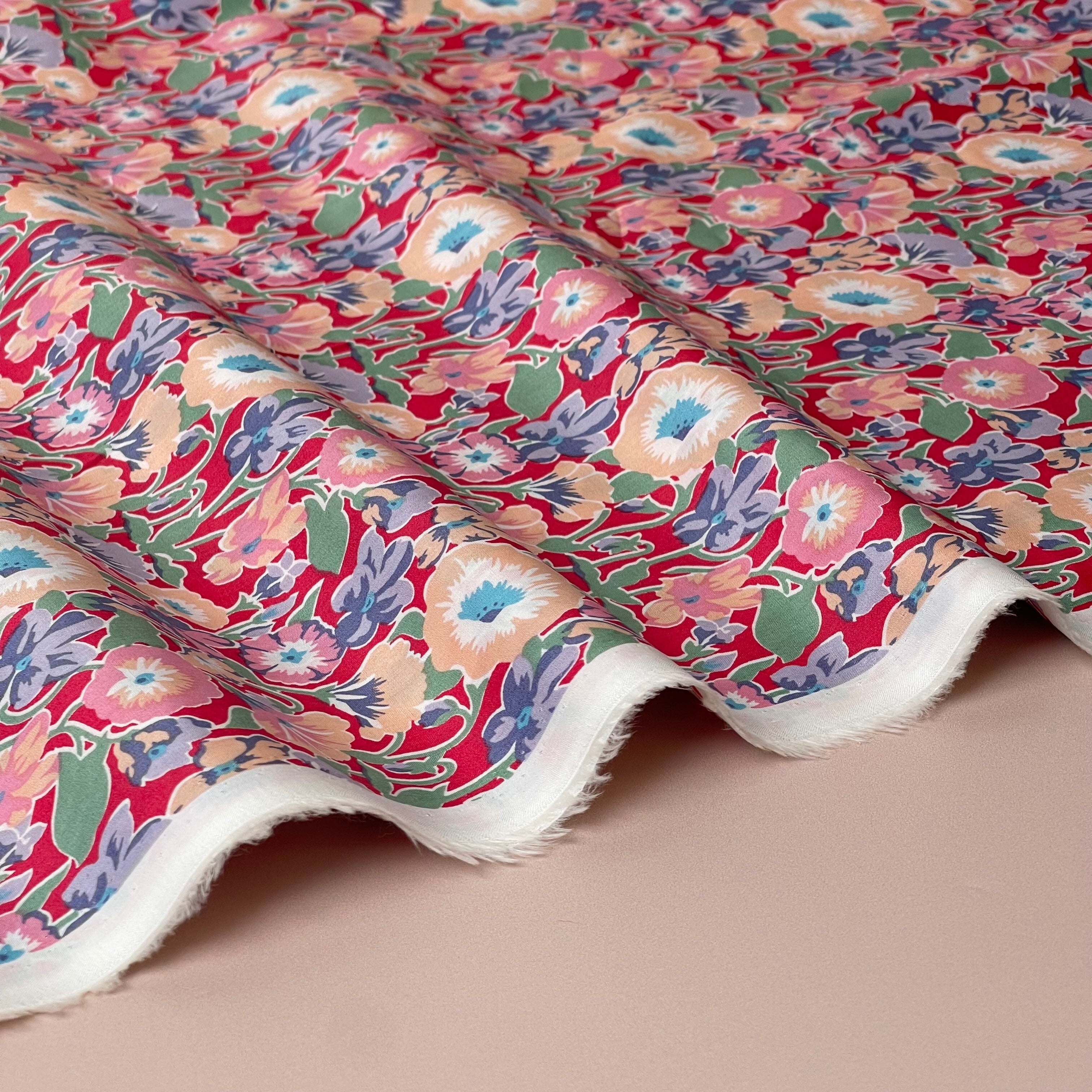 Red Floral Cotton Lawn Fabric