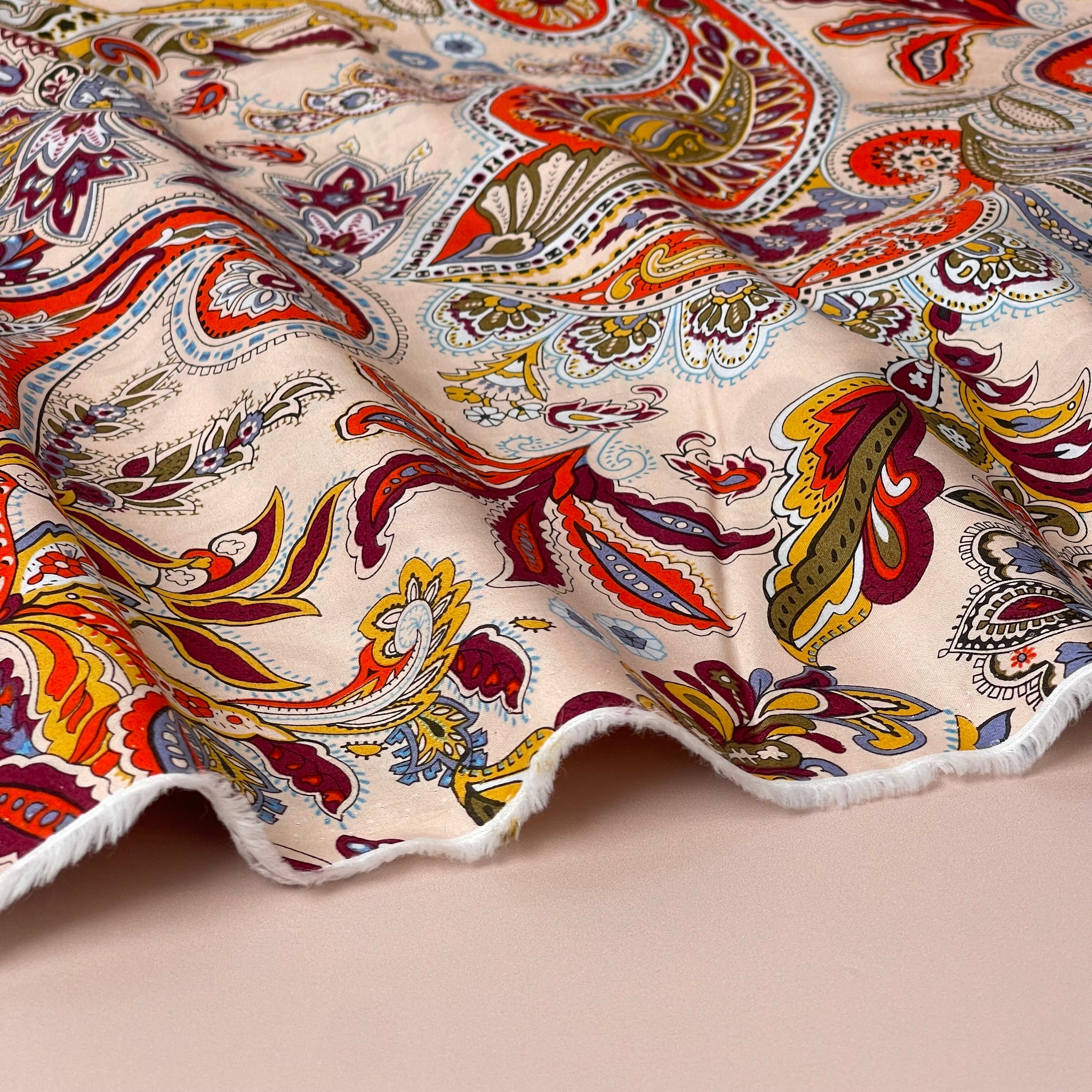 Burgundy Paisley Cotton Lawn Fabric