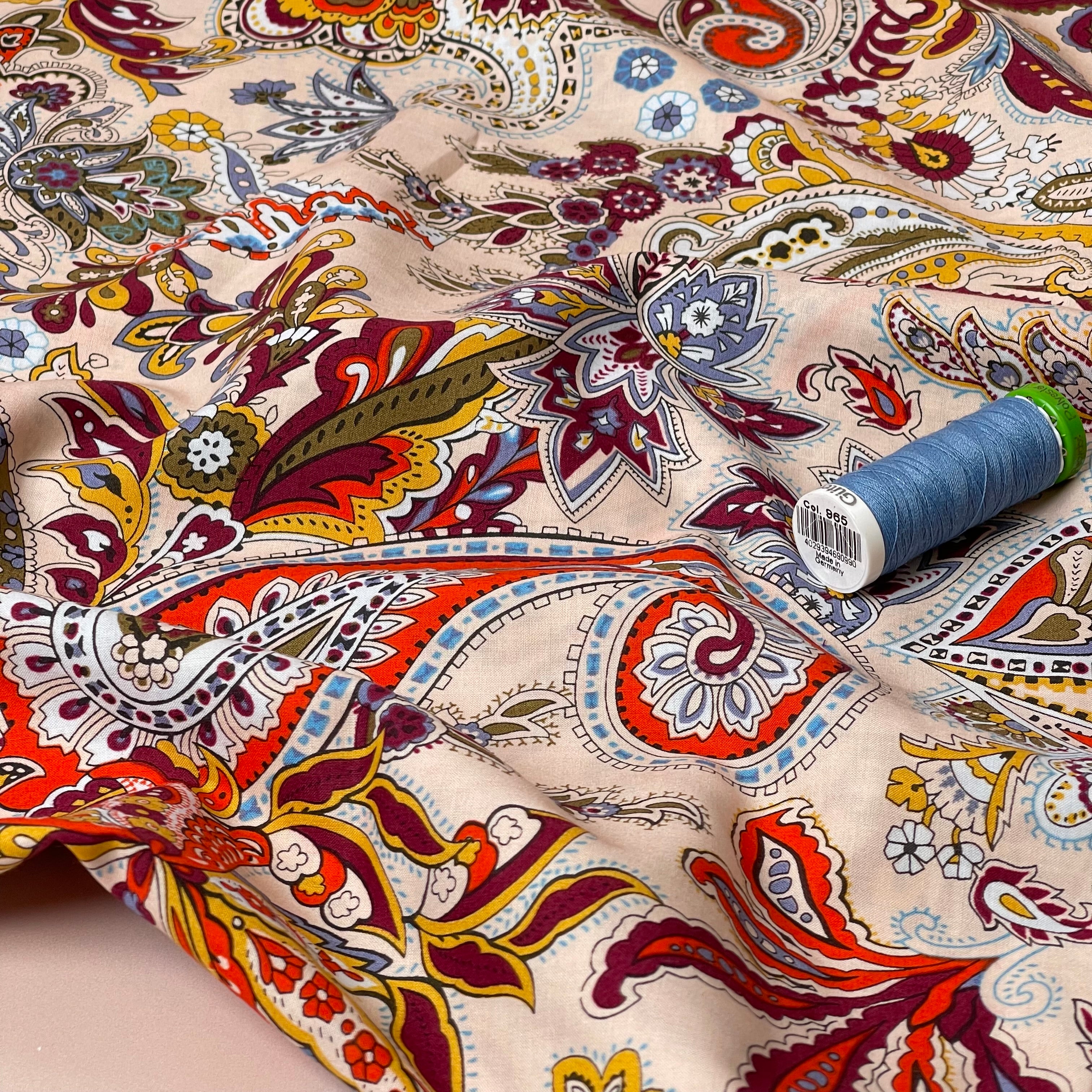 Burgundy Paisley Cotton Lawn Fabric