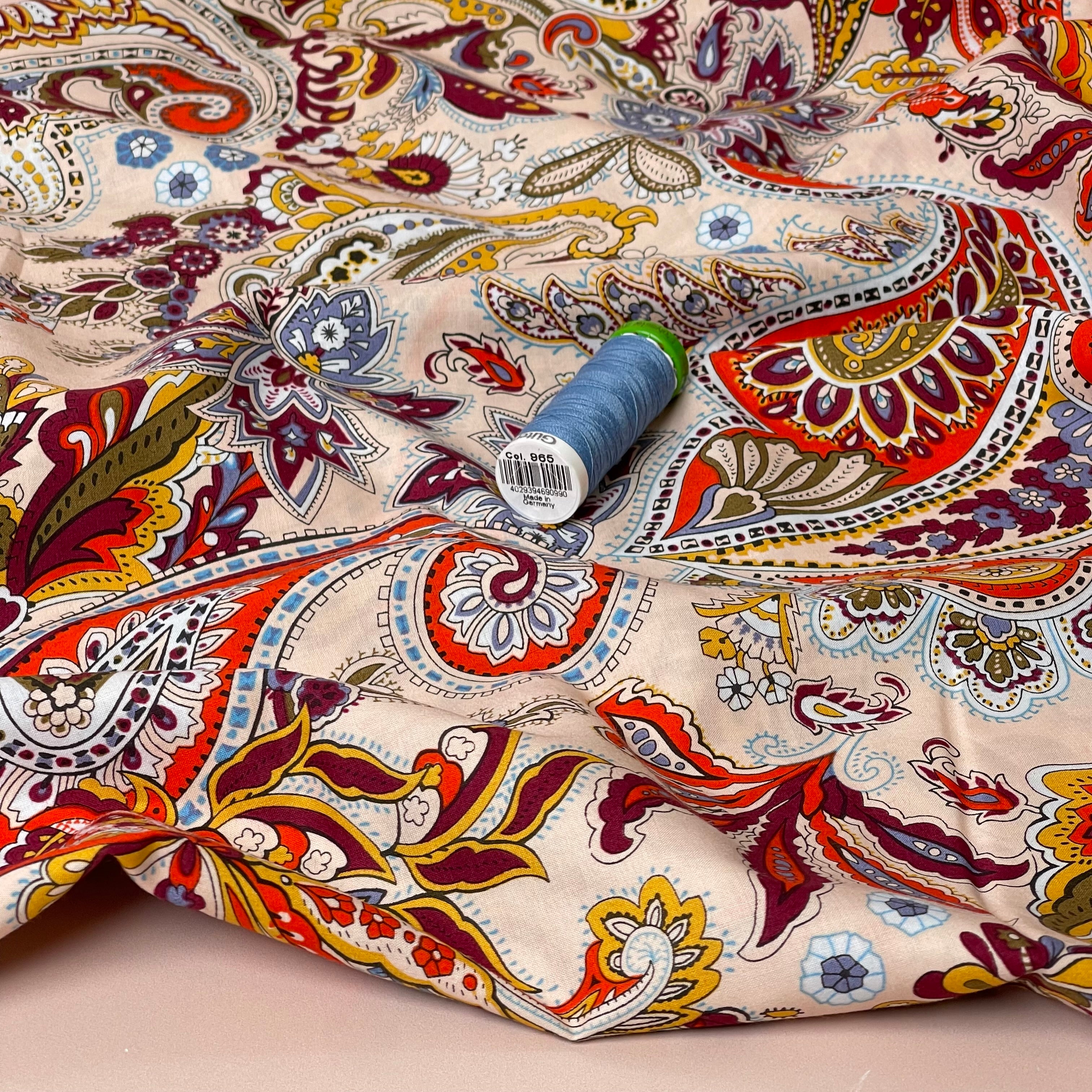 Burgundy Paisley Cotton Lawn Fabric
