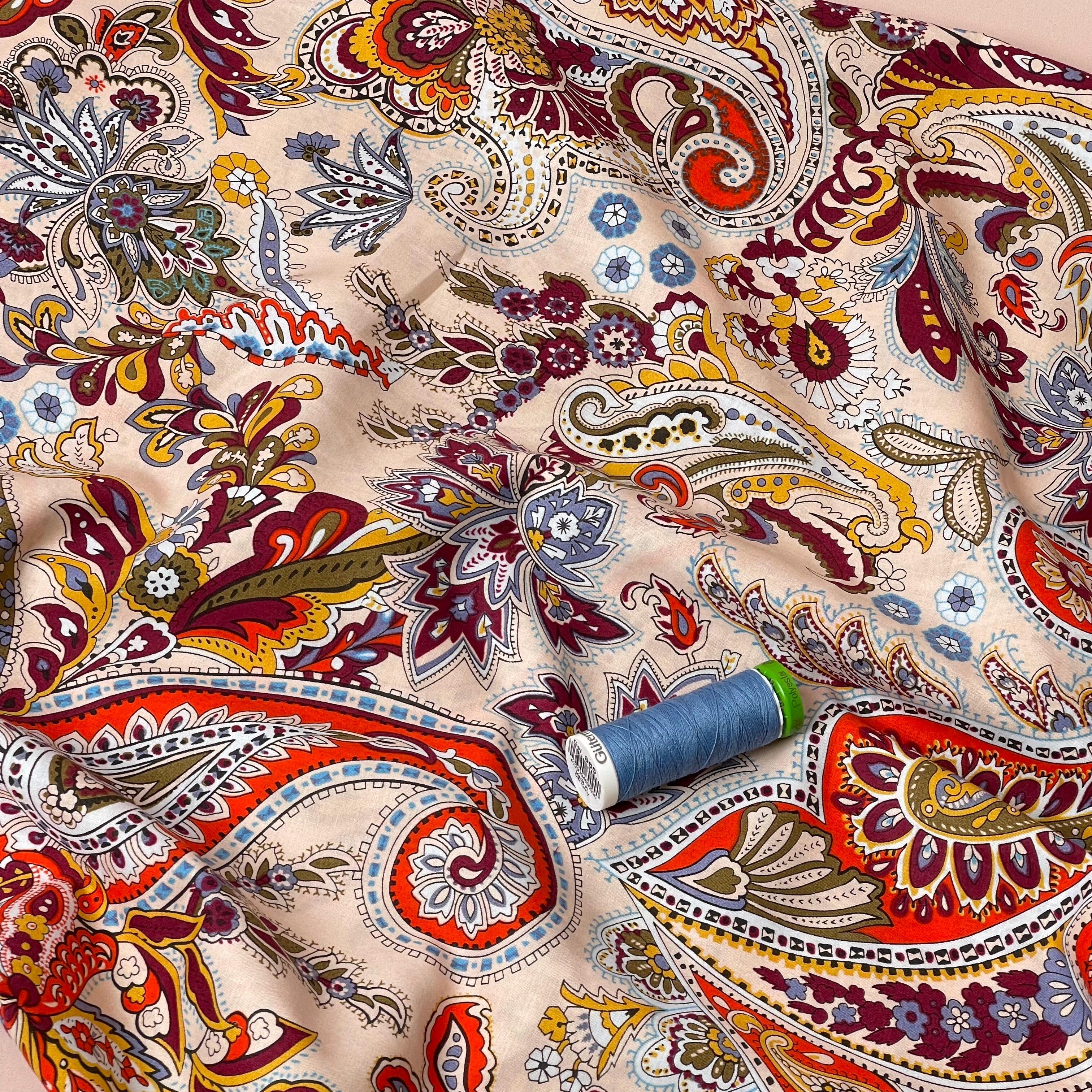 Burgundy Paisley Cotton Lawn Fabric